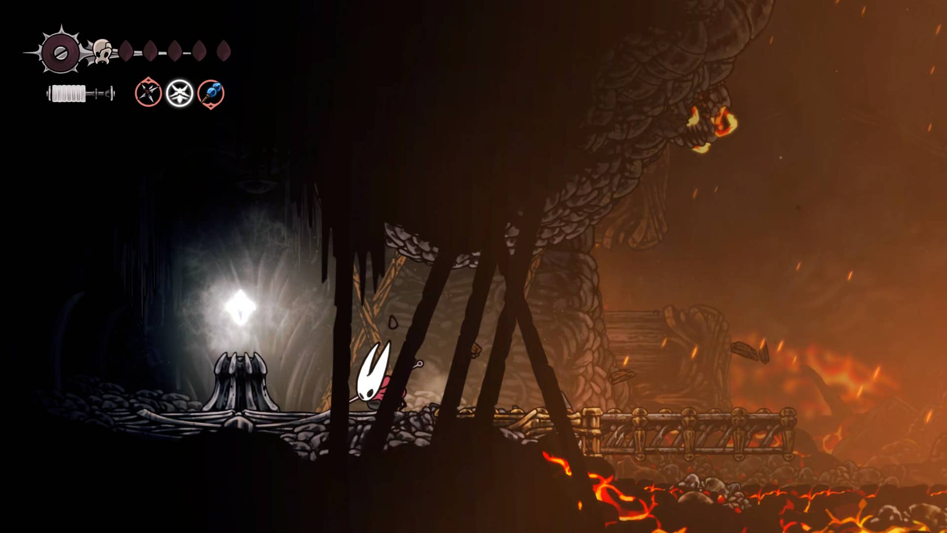 Hollow Knight: Silksong screenshot: Showing the path through Underworks.