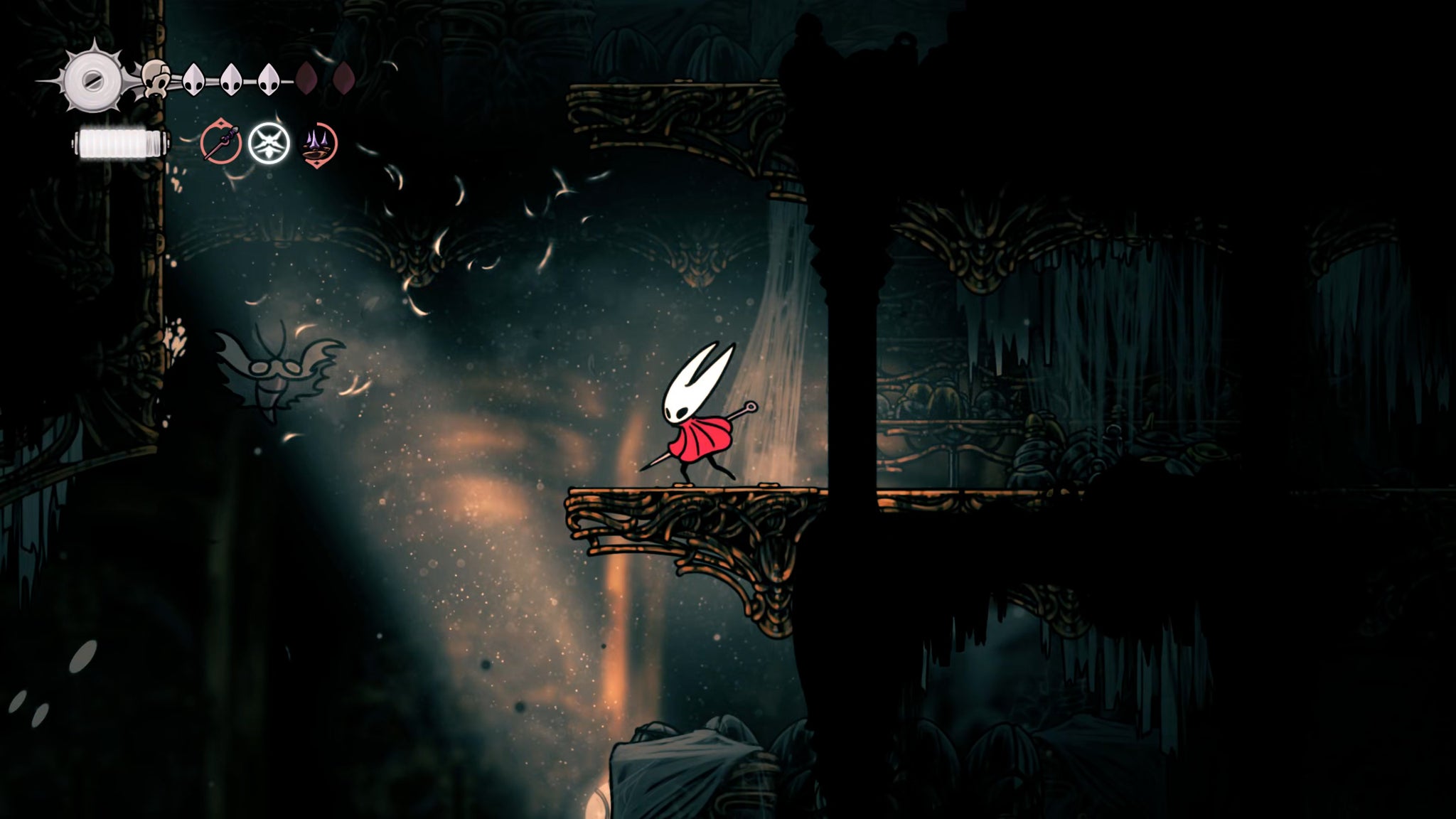 A screenshot of Hollow Knight: Silksong showing the path through the Underworks. - 46