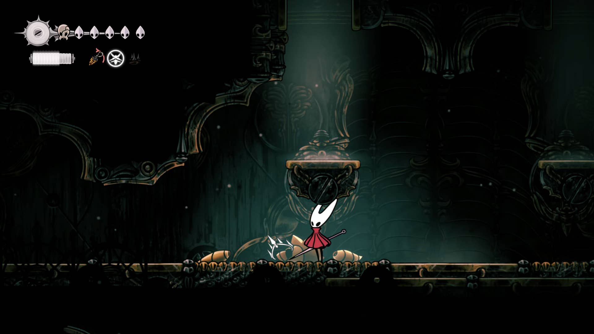 Hollow Knight screenshot: Silksong showing the path through Cogwork Core.