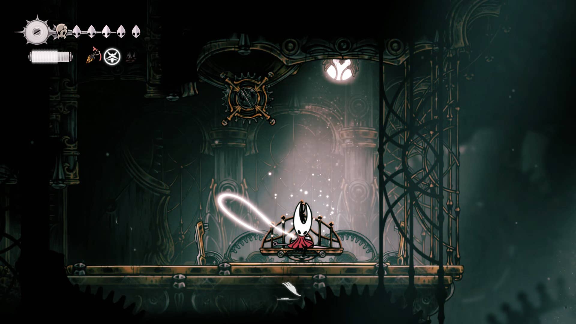 Hollow Knight screenshot: Silksong showing the path through Cogwork Core.