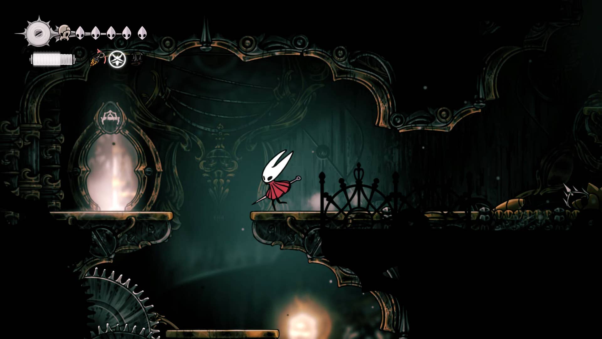 Hollow Knight screenshot: Silksong showing the path through Cogwork Core.