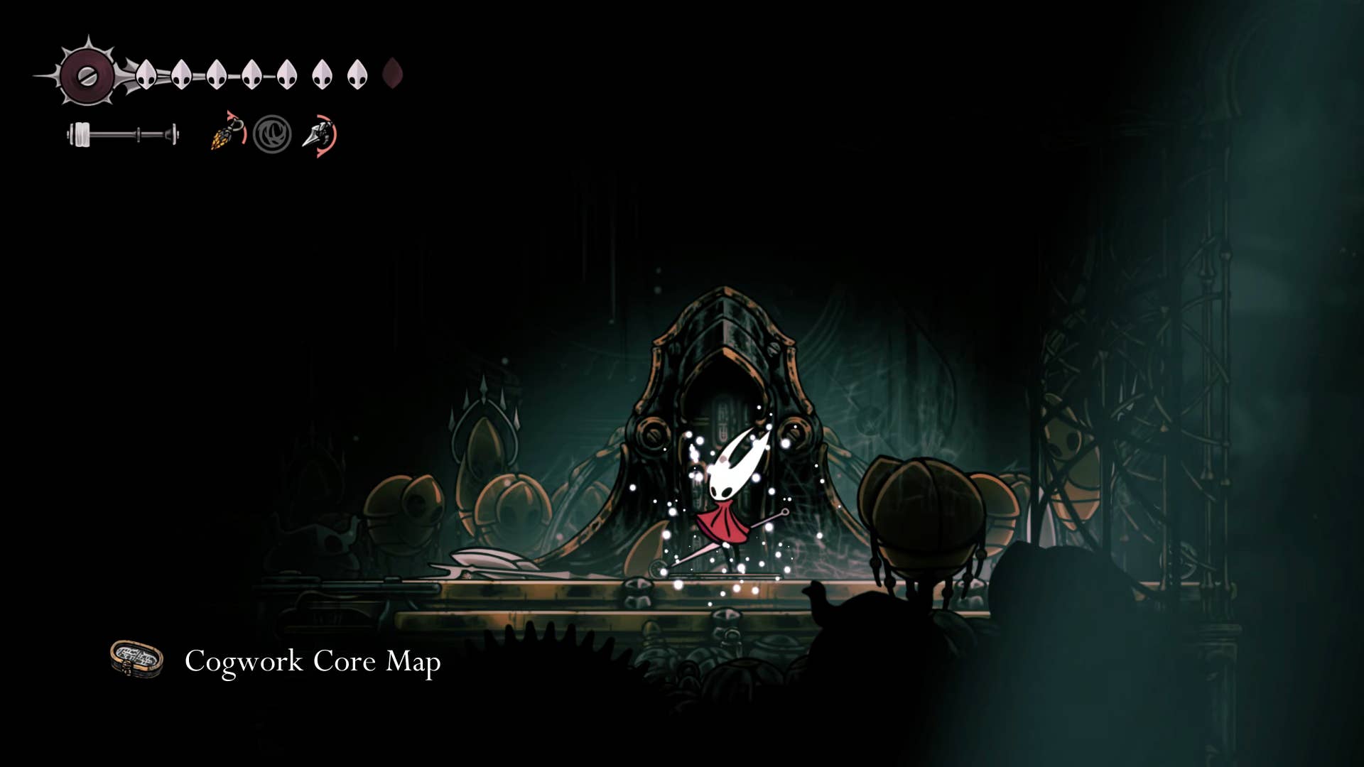 Hollow Knight screenshot: Silksong showing the path through Cogwork Core.