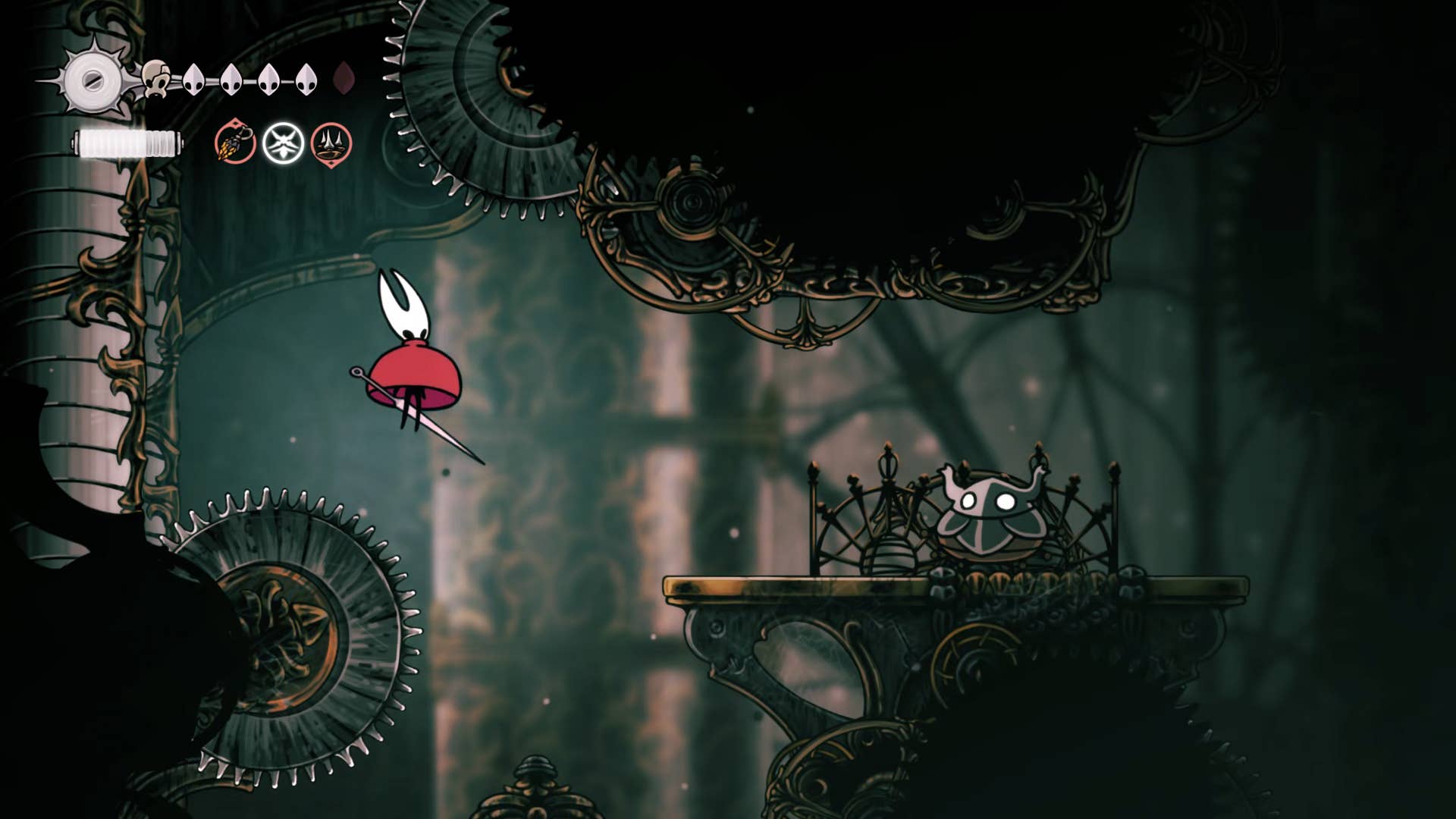 Hollow Knight screenshot: Silksong showing the path through Cogwork Core.