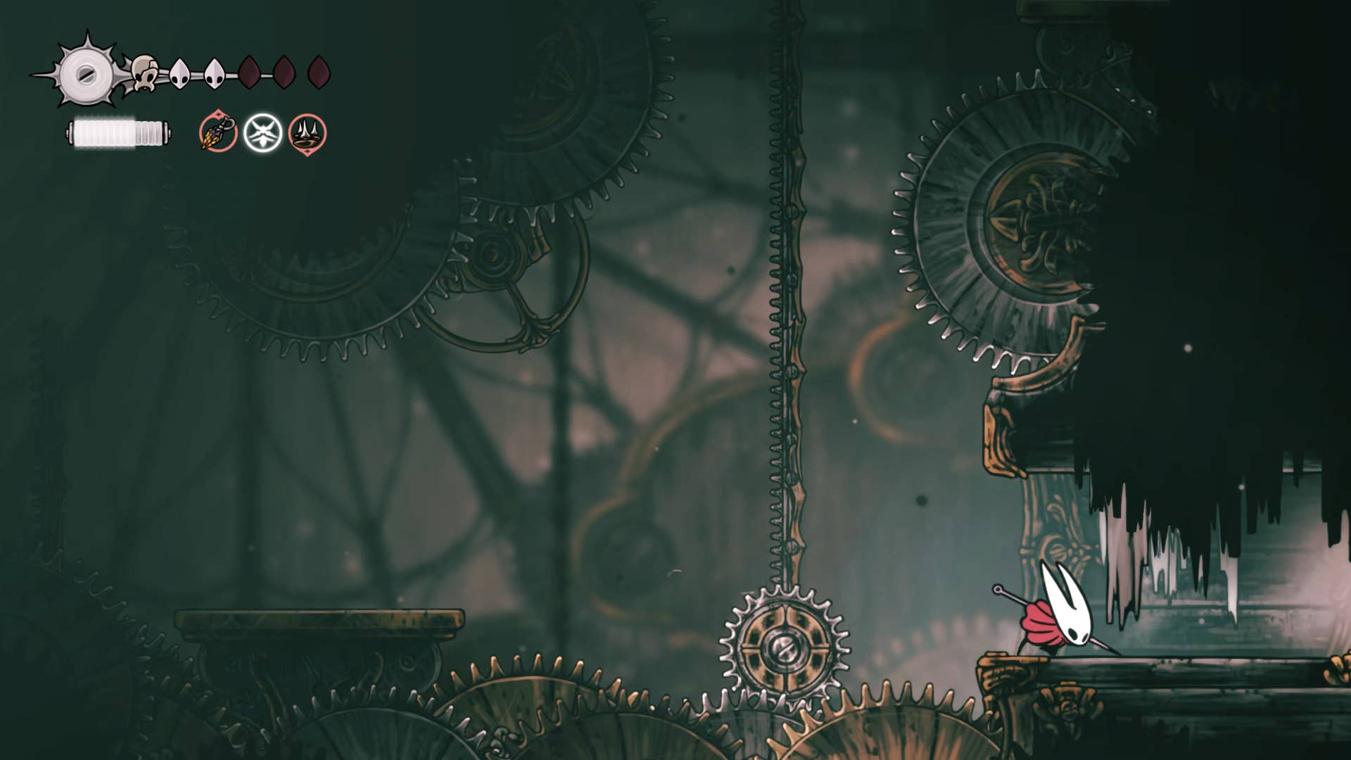 Hollow Knight screenshot: Silksong showing the path through Cogwork Core.