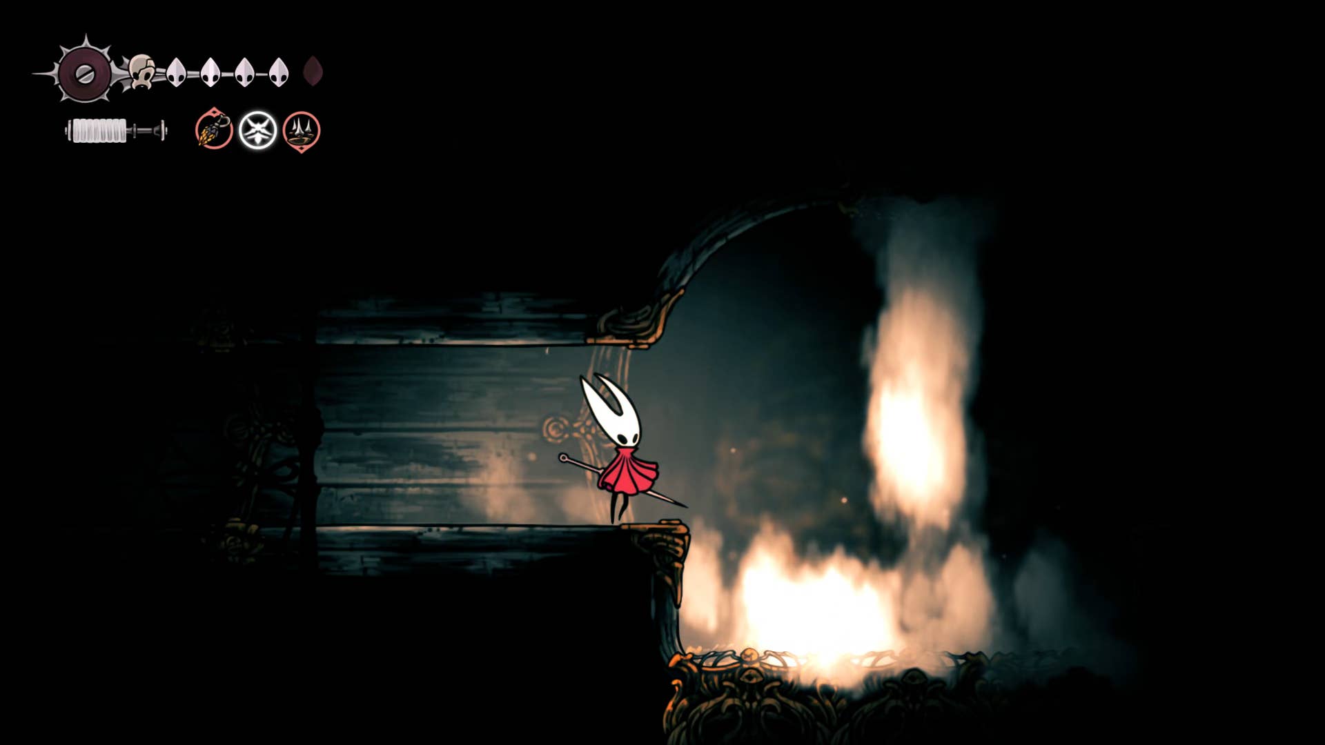 Hollow Knight screenshot: Silksong showing the path through Cogwork Core.