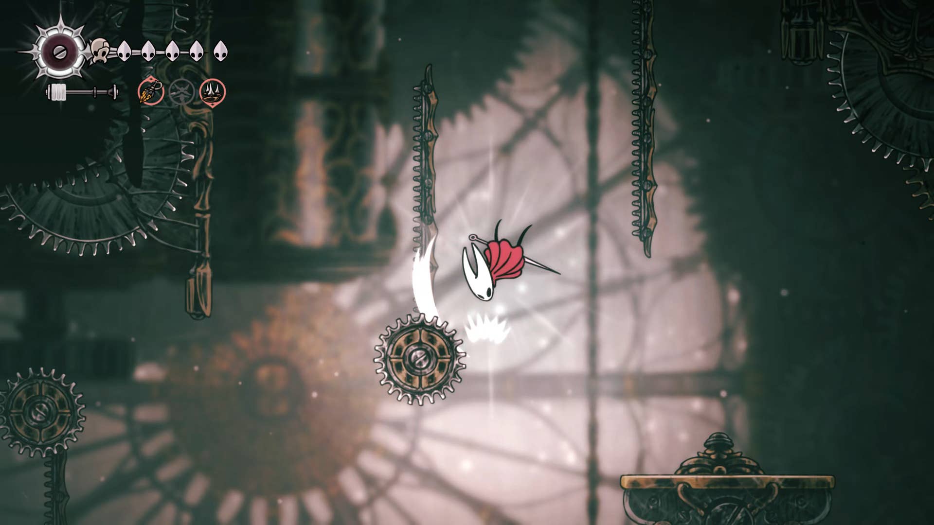 Hollow Knight screenshot: Silksong showing the path through Cogwork Core.
