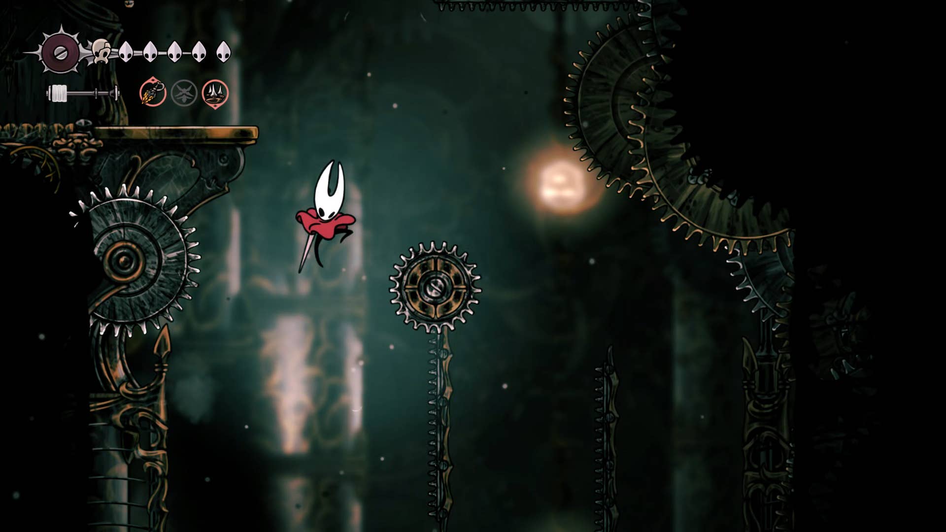 Hollow Knight screenshot: Silksong showing the path through Cogwork Core.