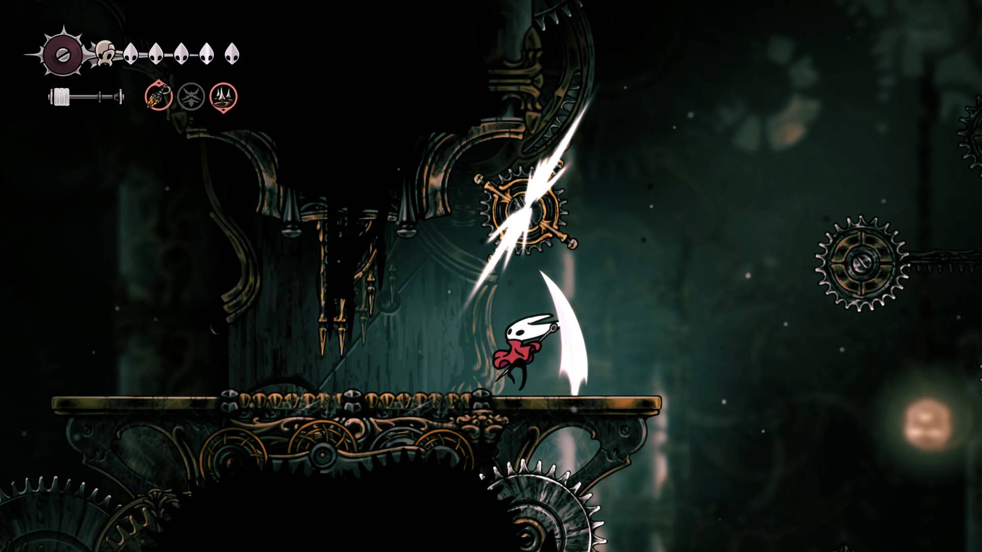 Hollow Knight screenshot: Silksong showing the path through Cogwork Core.