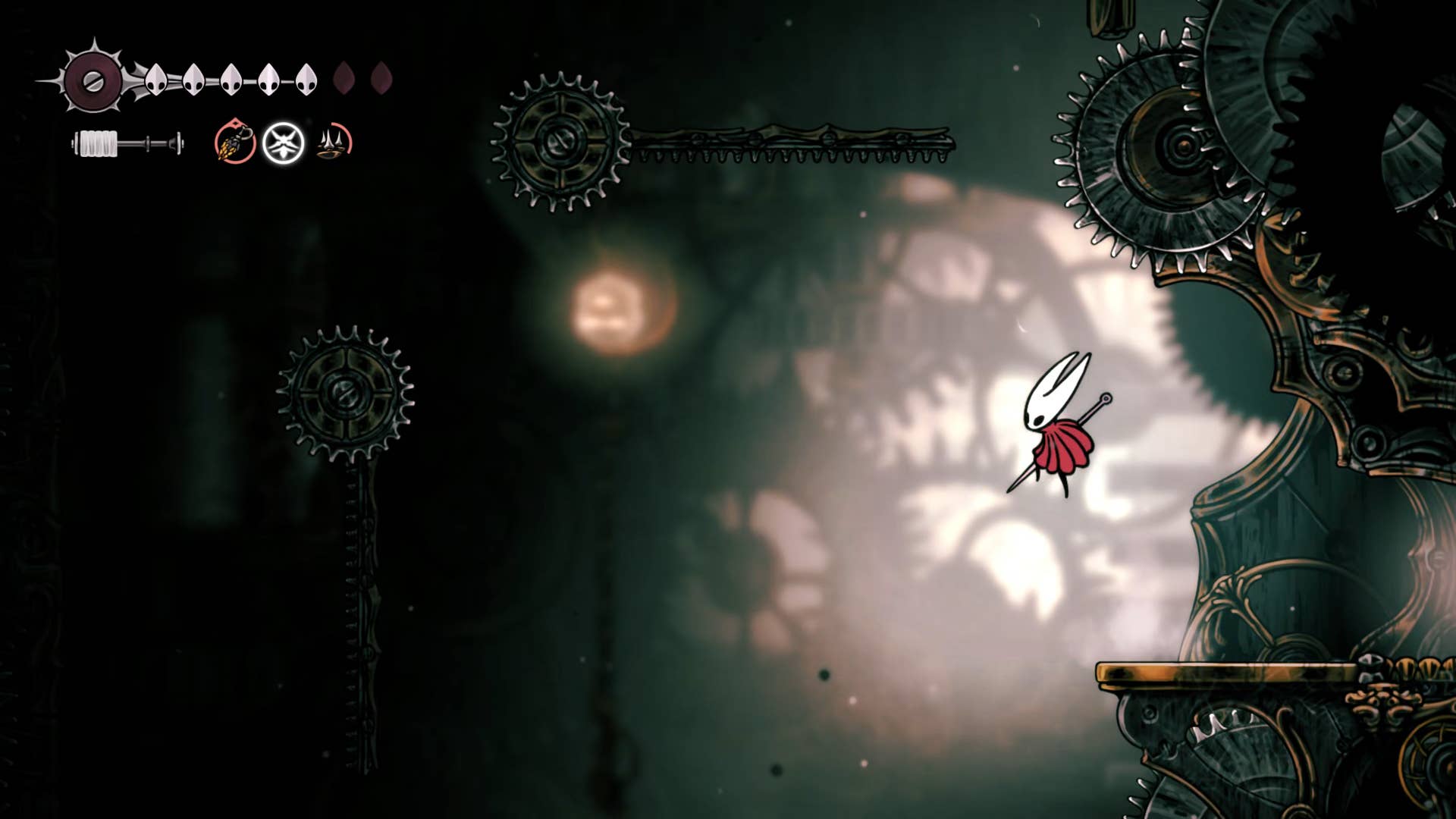 Hollow Knight screenshot: Silksong showing the path through Cogwork Core.