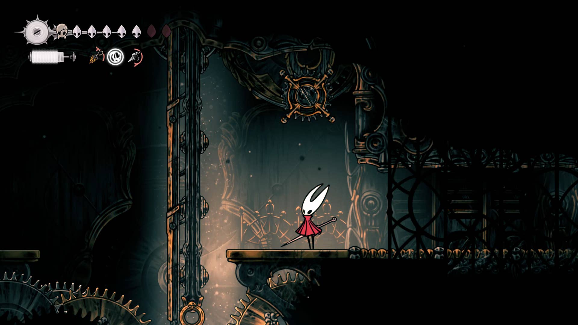Hollow Knight screenshot: Silksong showing the path through Cogwork Core.
