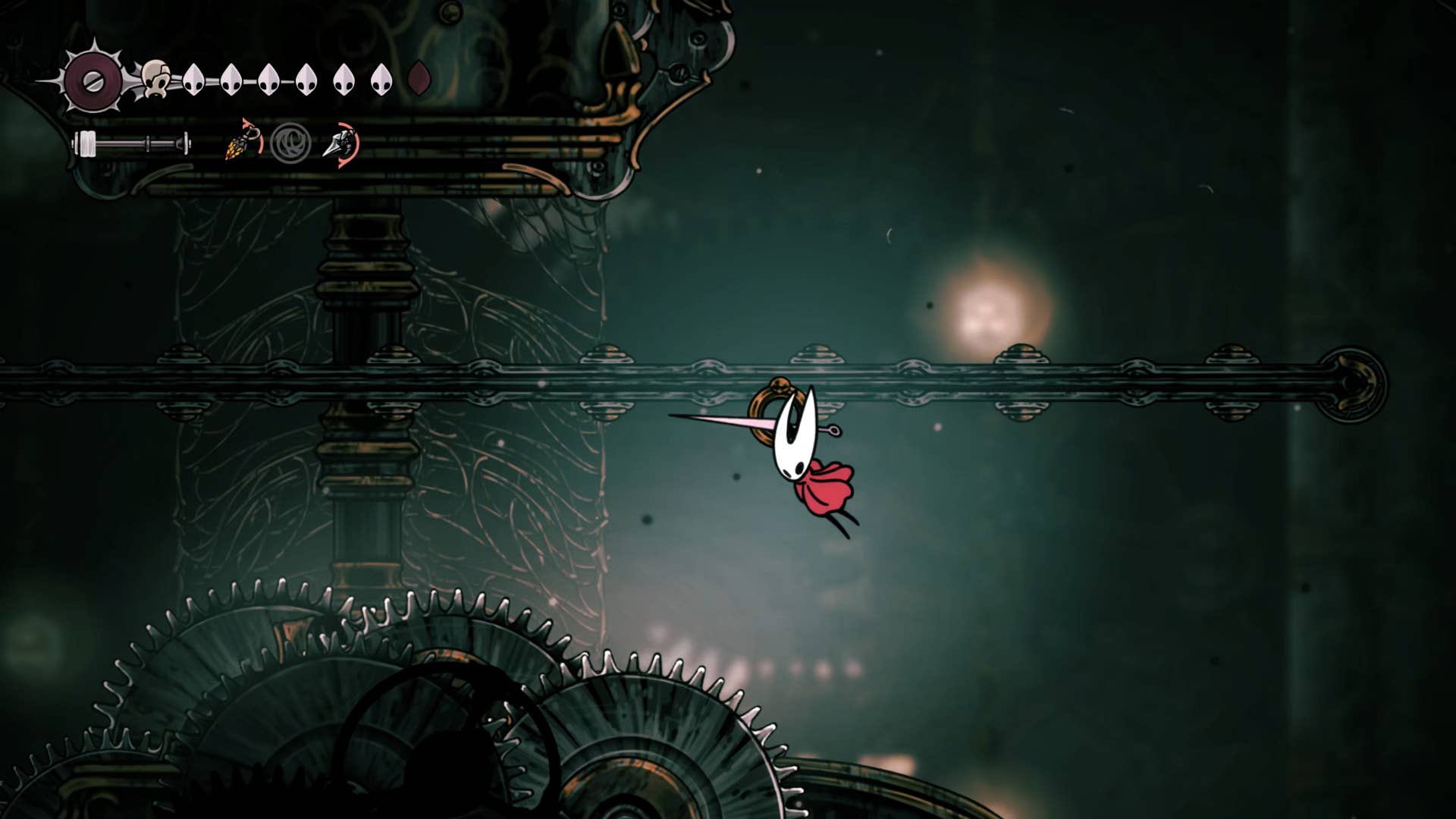 Hollow Knight screenshot: Silksong showing the path through Cogwork Core.
