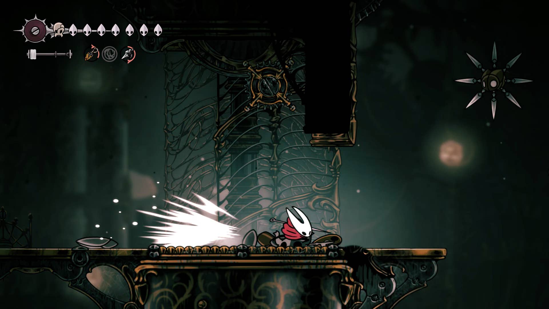 Hollow Knight screenshot: Silksong showing the path through Cogwork Core.