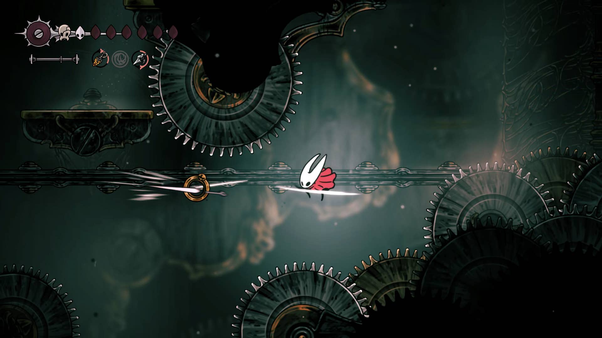 Hollow Knight screenshot: Silksong showing the path through Cogwork Core.