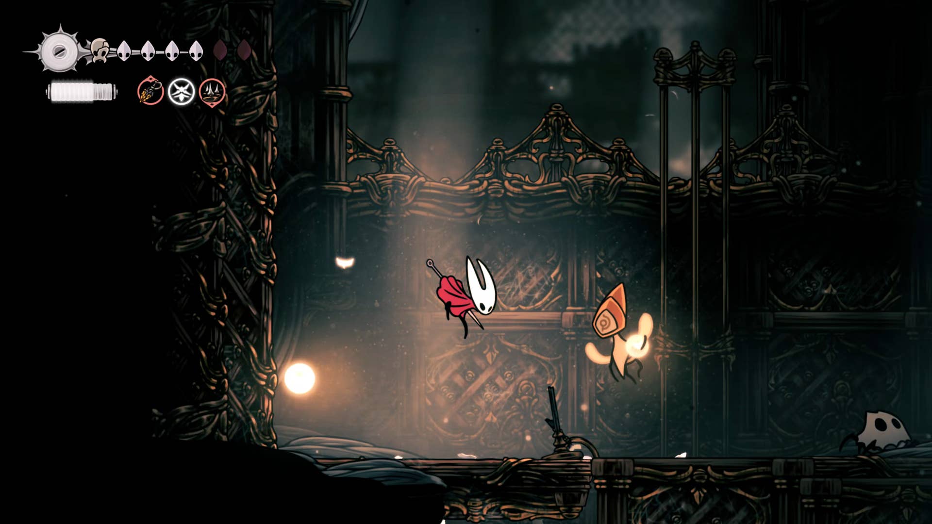 Screenshot of Hollow Knight: Silkson showing the path through a whispered vault.