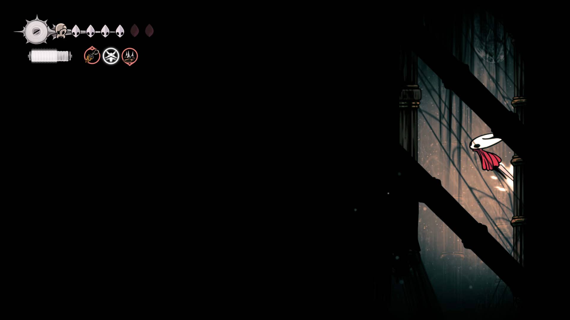 Screenshot of Hollow Knight: Silkson showing the path through a whispered vault.