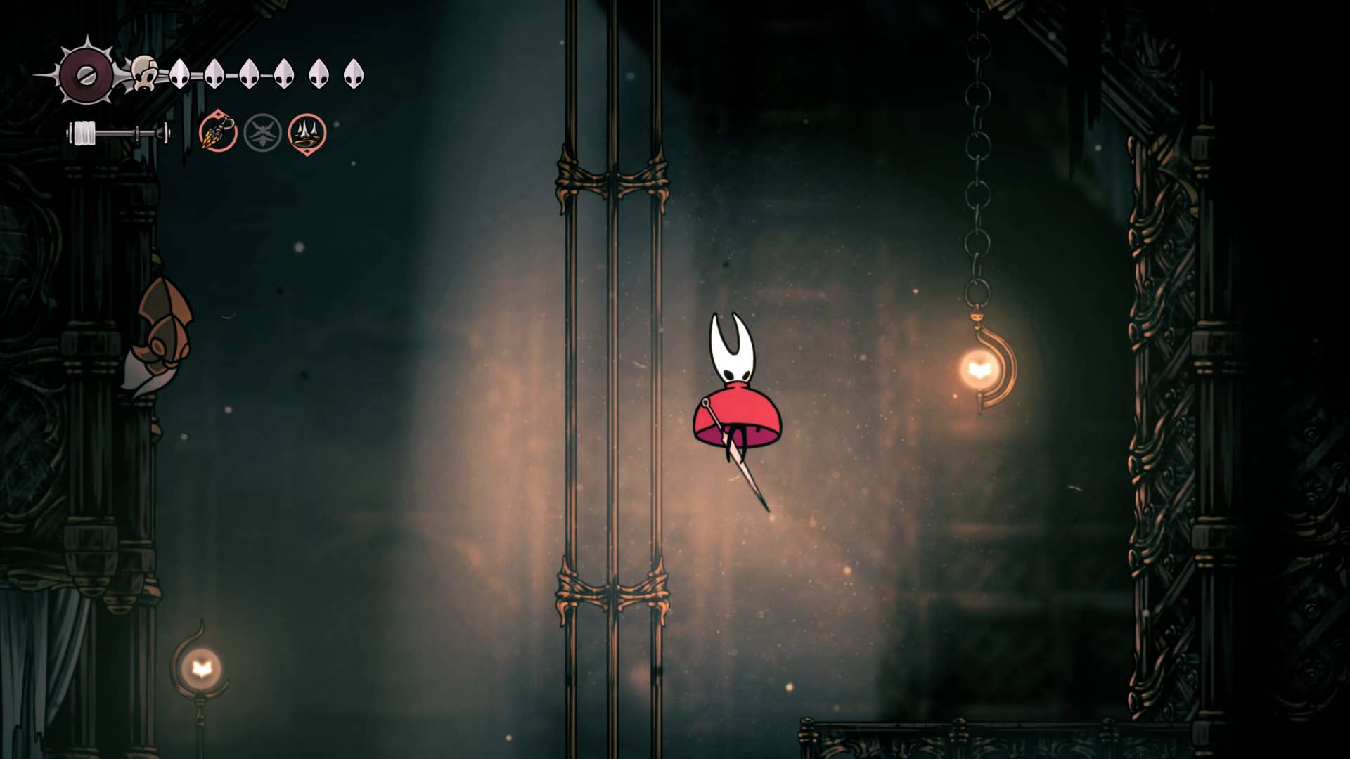 Screenshot of Hollow Knight: Silkson showing the path through a whispered vault.