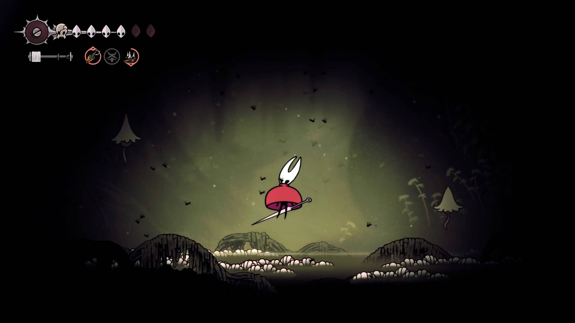 Screenshot of Hollow Knight: Silkson showing the path through a whispered vault.