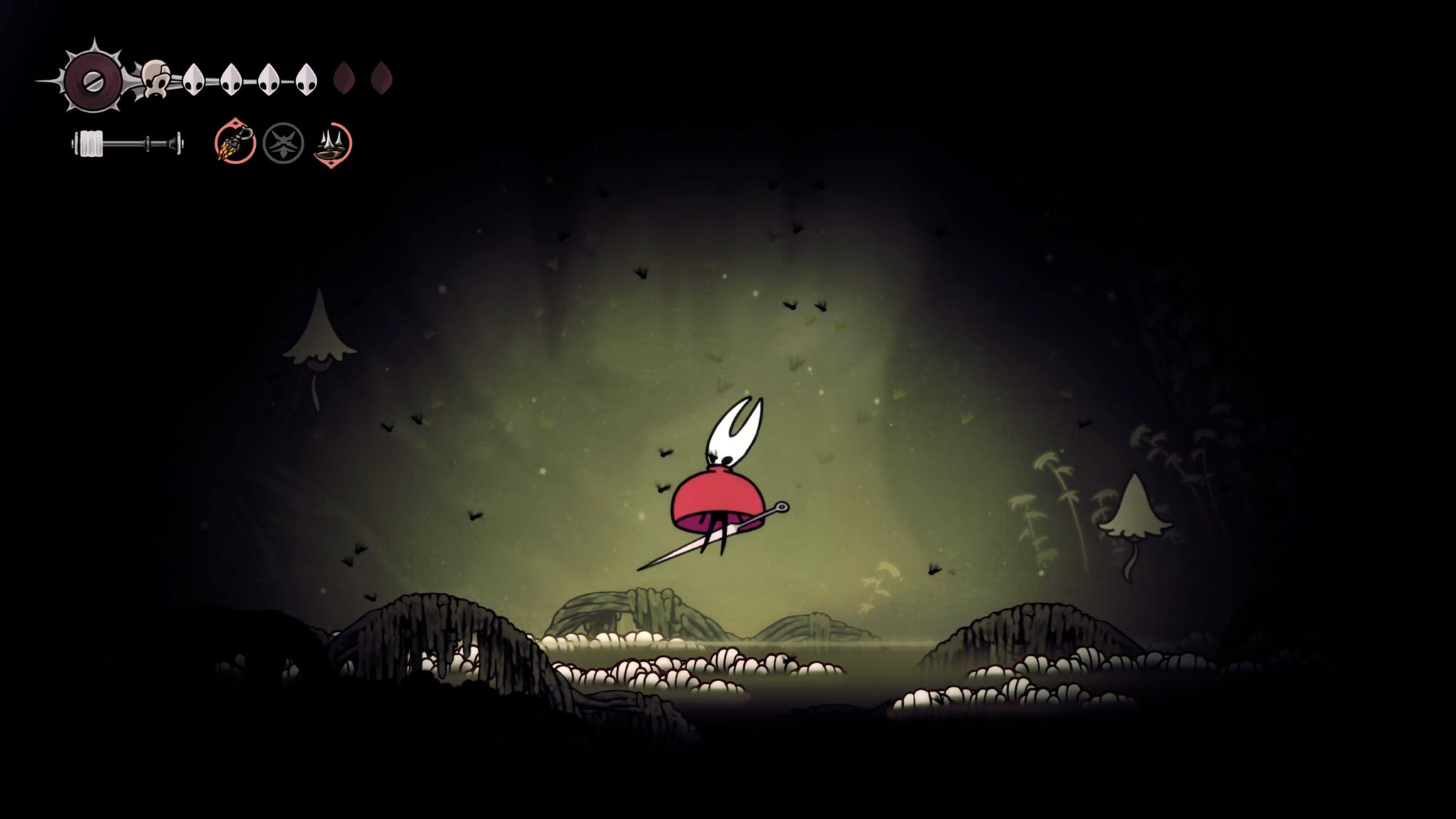 A screenshot of Hollow Knight: Silksong showing the path through the Whispering Vaults. - 38