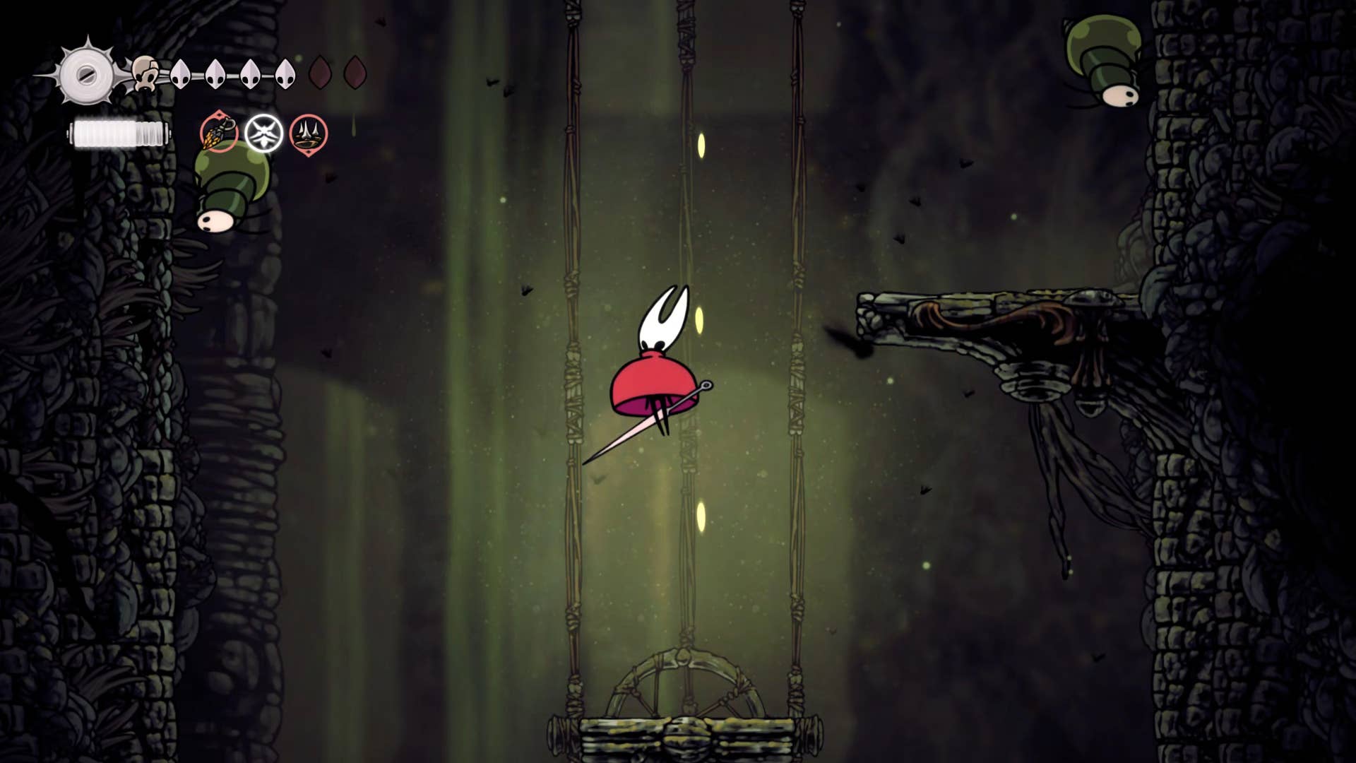 Screenshot of Hollow Knight: Silkson showing the path through a whispered vault.