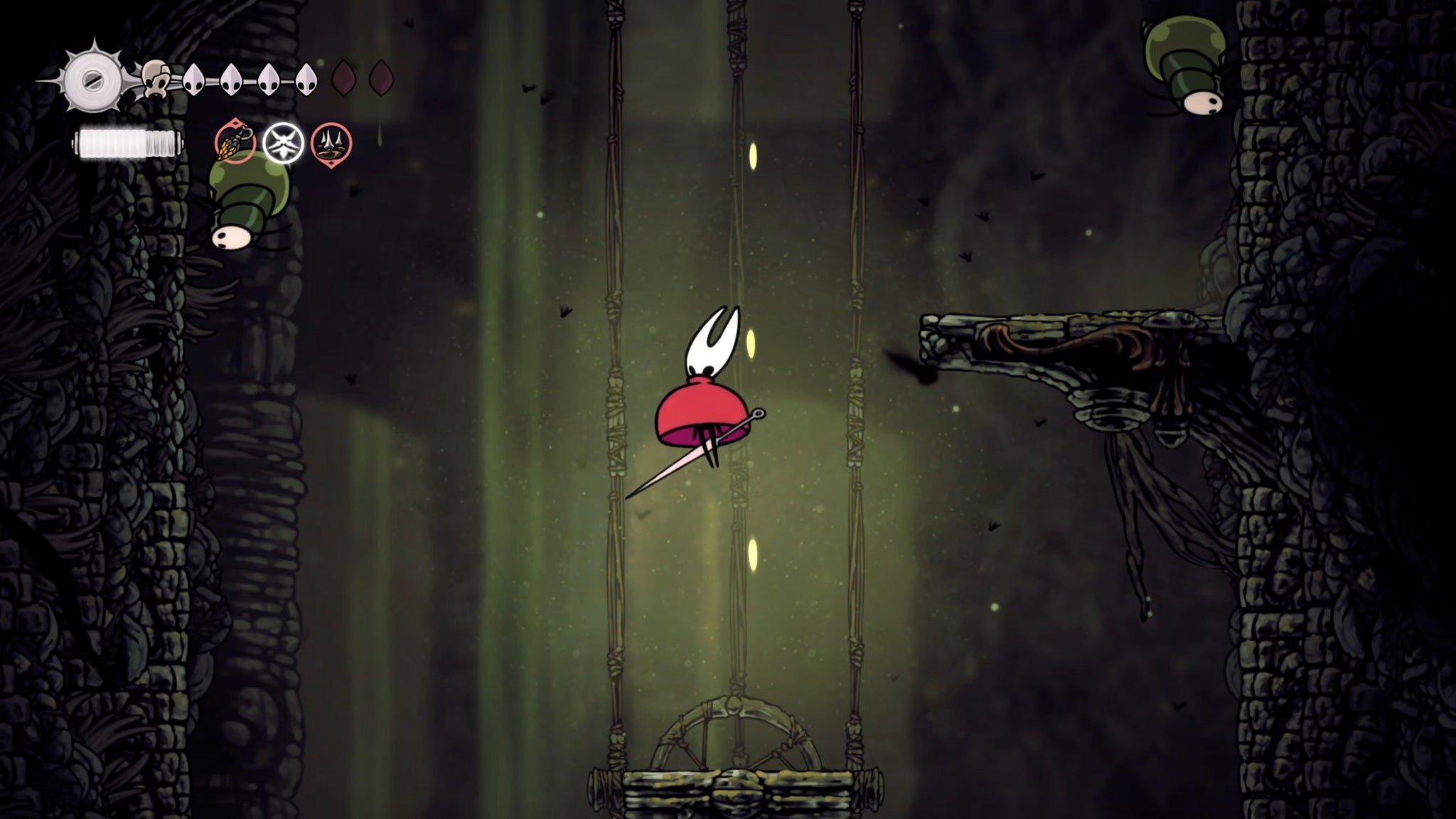 A screenshot of Hollow Knight: Silksong showing the path through the Whispering Vaults. - 42
