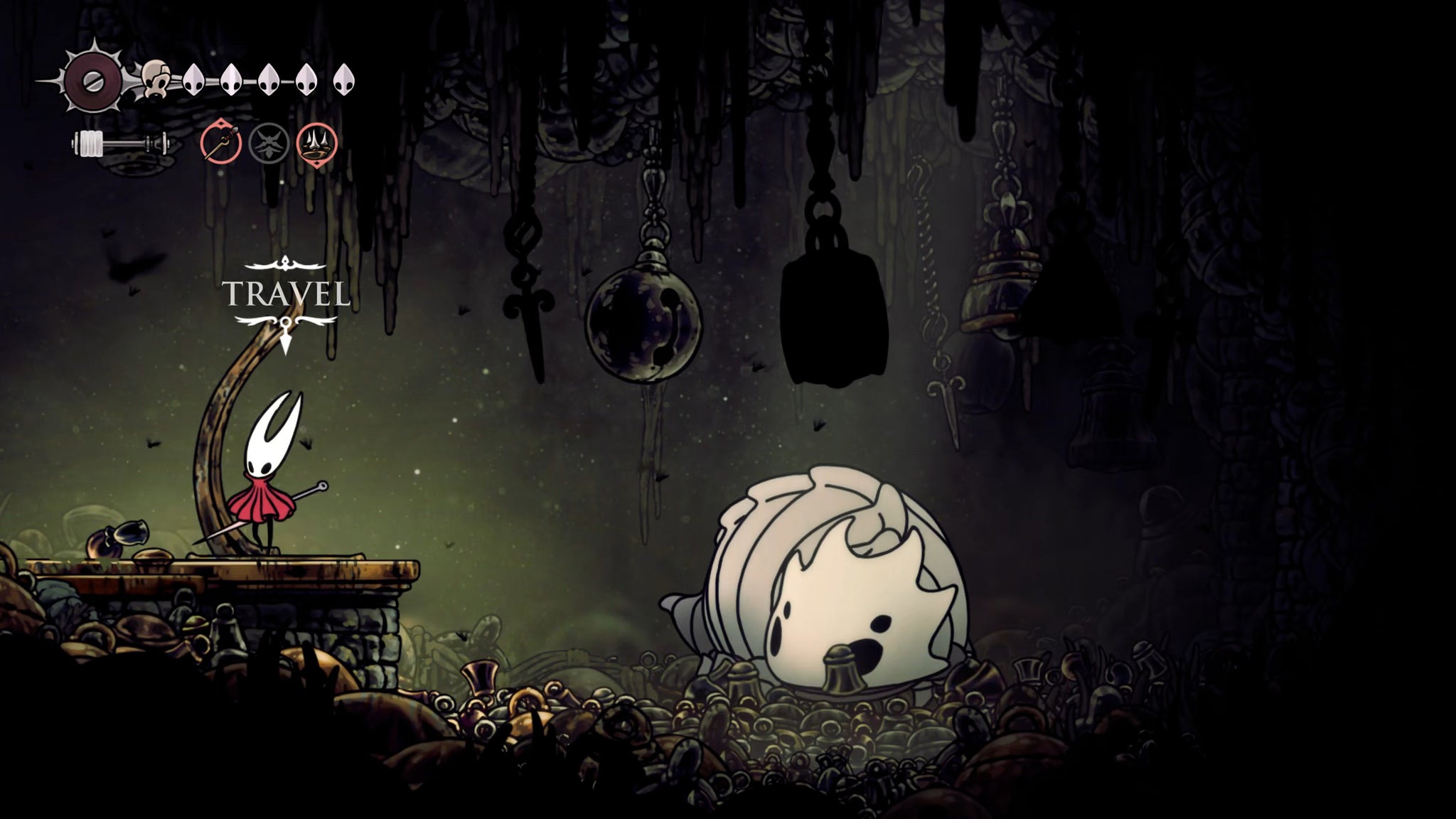 A screenshot of Hollow Knight: Silksong showing the path through the Whispering Vaults. - 43