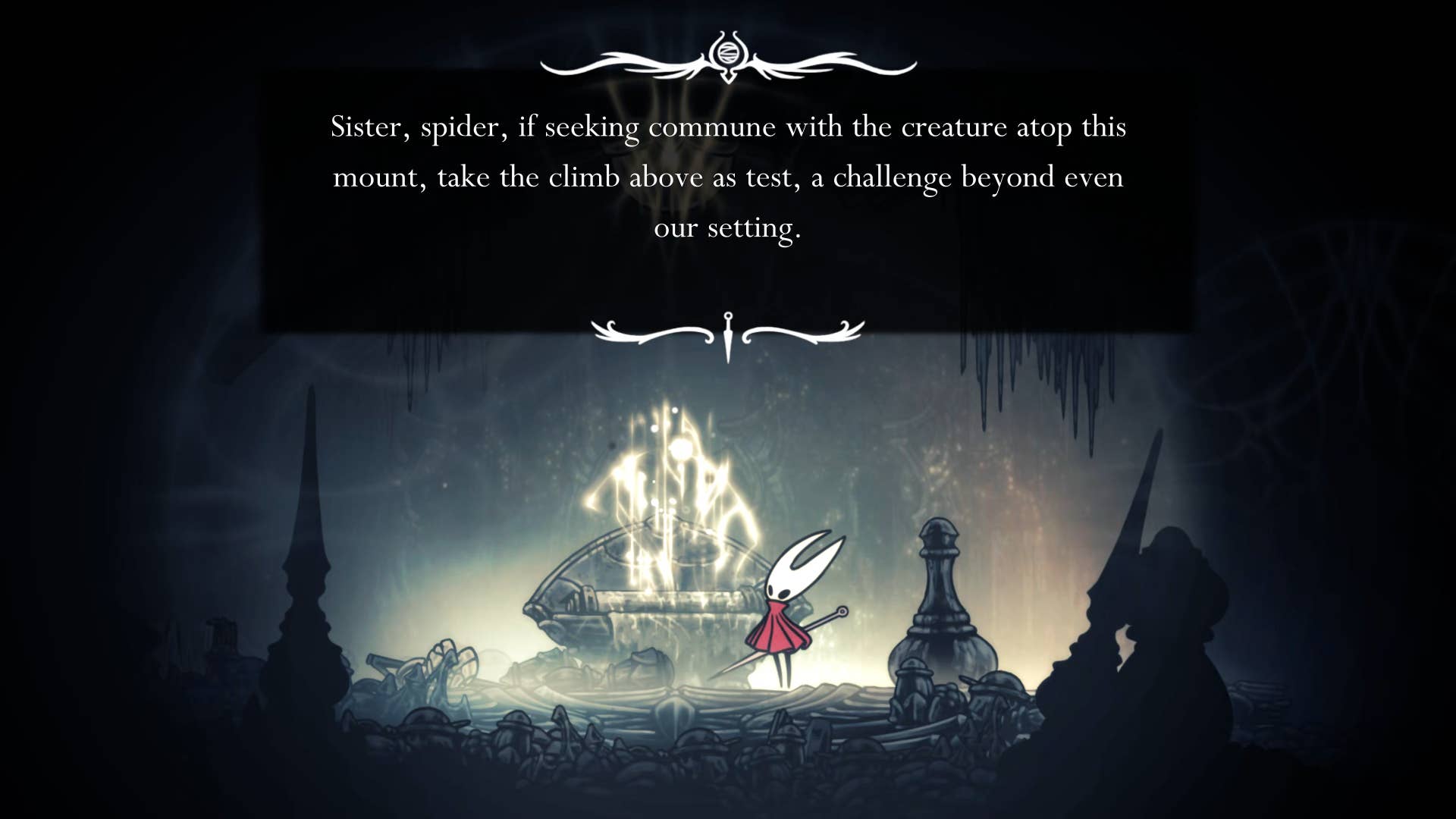 Screenshot of Hollow Knight: Silksong showing the path through Mount Fay.