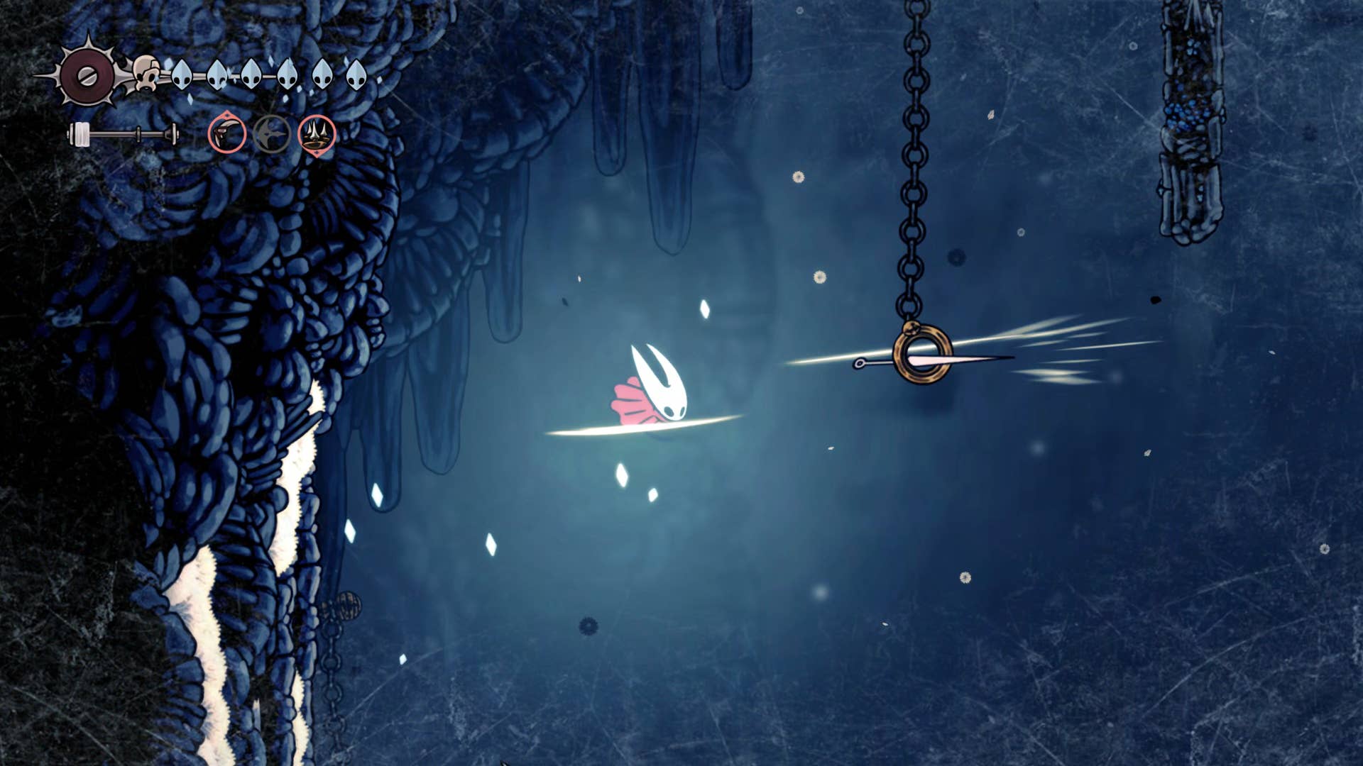 Screenshot of Hollow Knight: Silksong showing the path through Mount Fay.