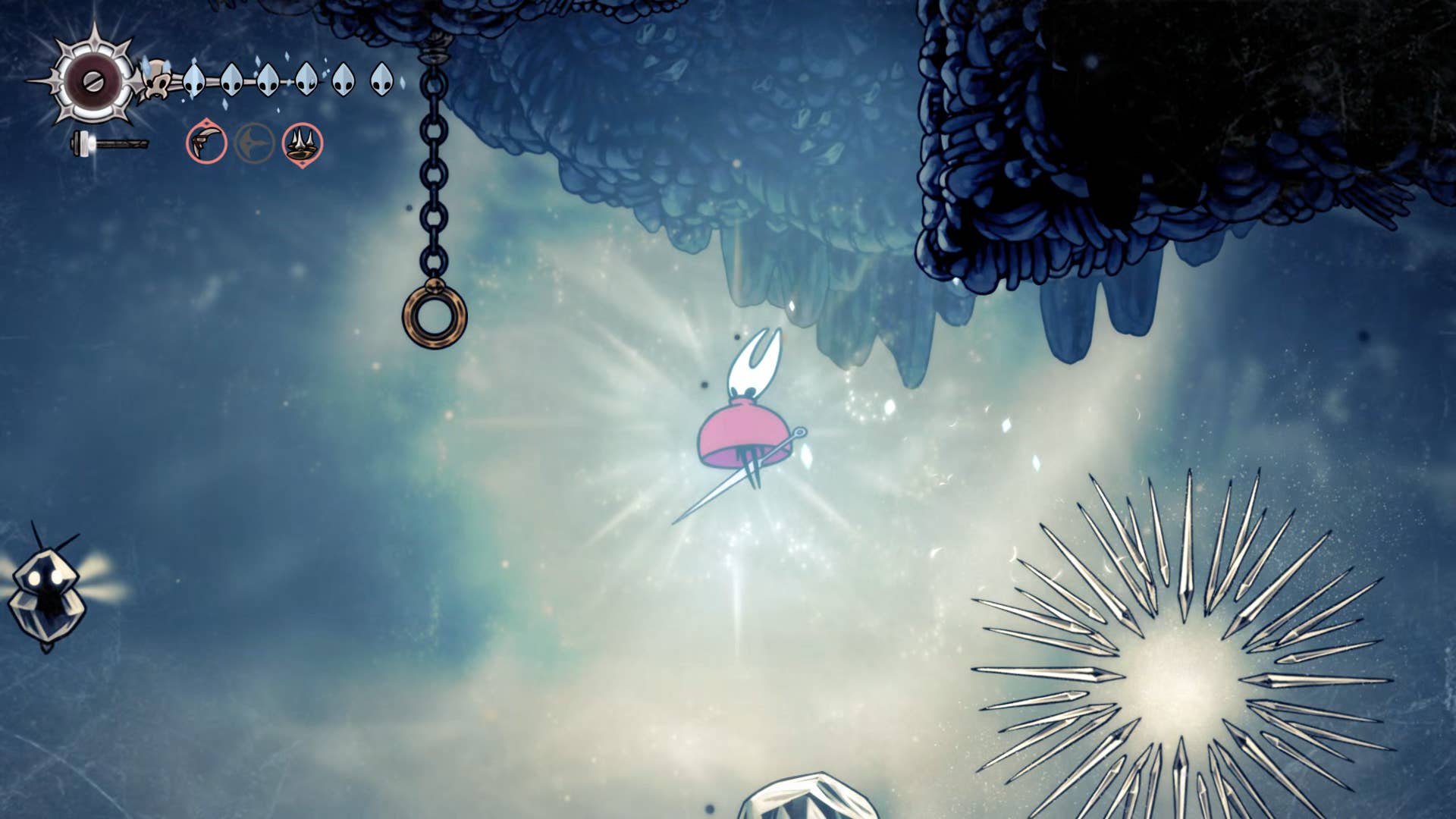 Screenshot of Hollow Knight: Silksong showing the path through Mount Fay.