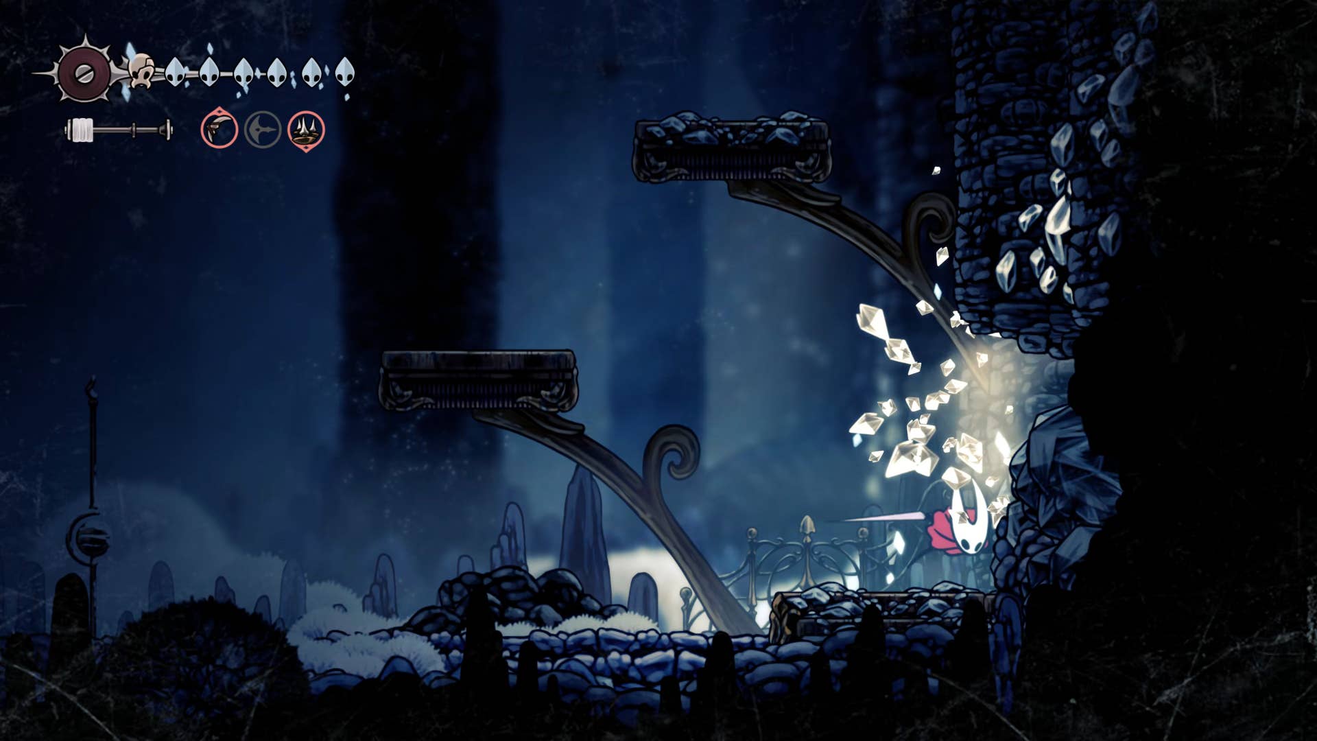 Screenshot of Hollow Knight: Silksong showing the path through Mount Fay.