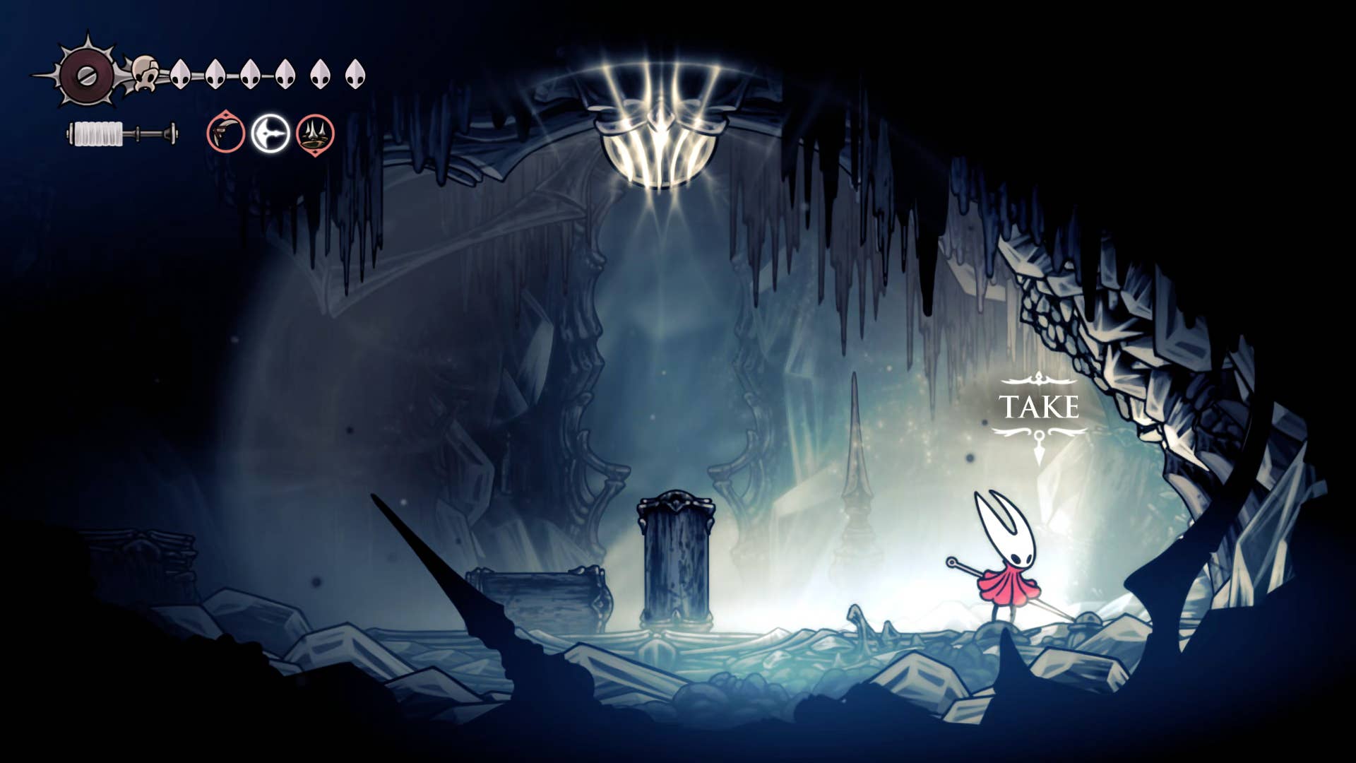 Screenshot of Hollow Knight: Silksong showing the path through Mount Fay.