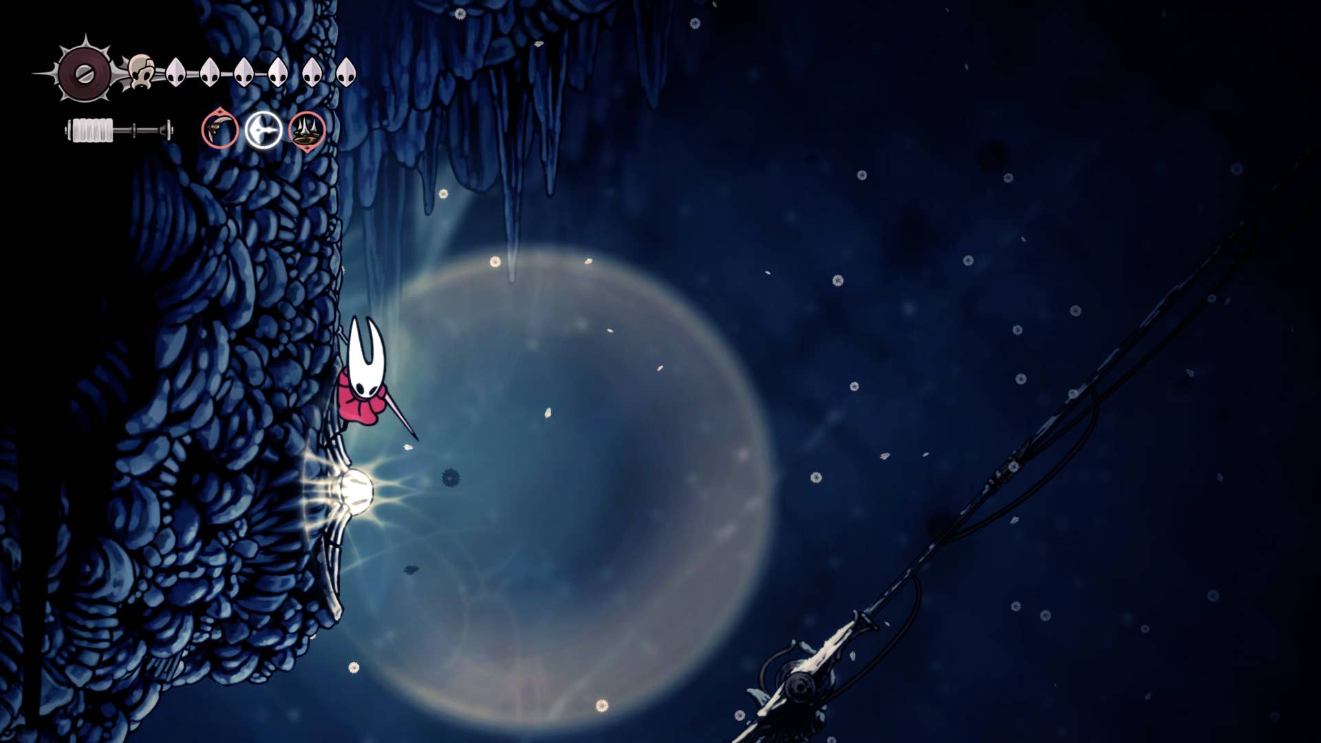 Screenshot of Hollow Knight: Silksong showing the path through Mount Fay.