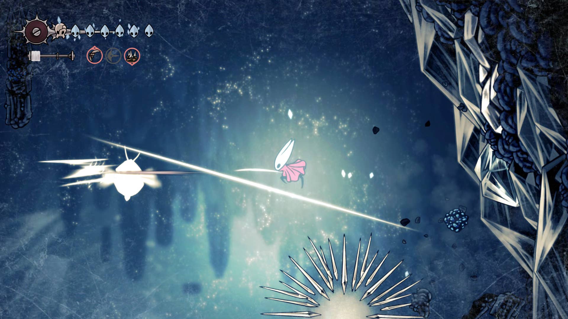 Screenshot of Hollow Knight: Silksong showing the path through Mount Fay.