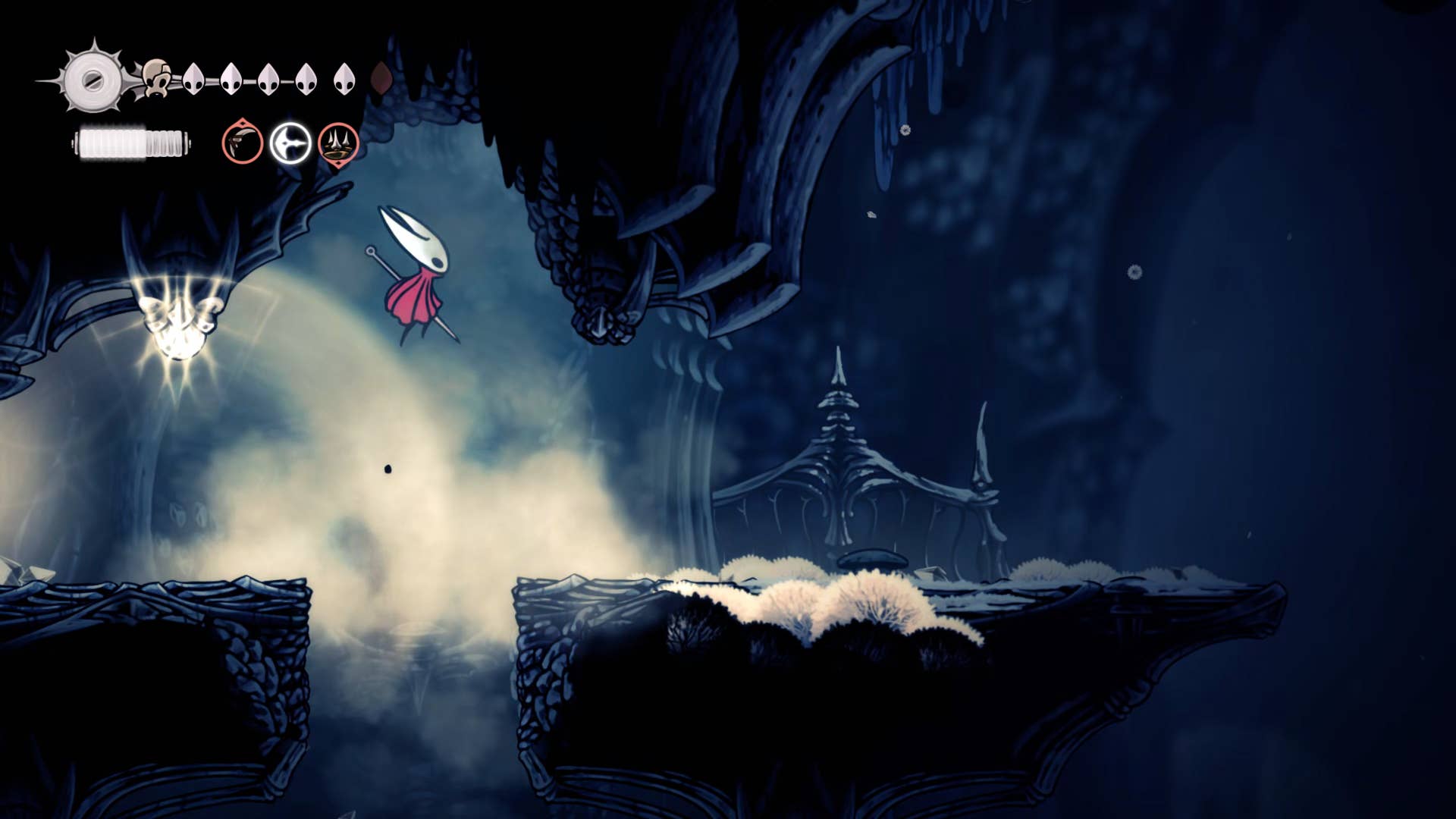 Screenshot of Hollow Knight: Silksong showing the path through Mount Fay.