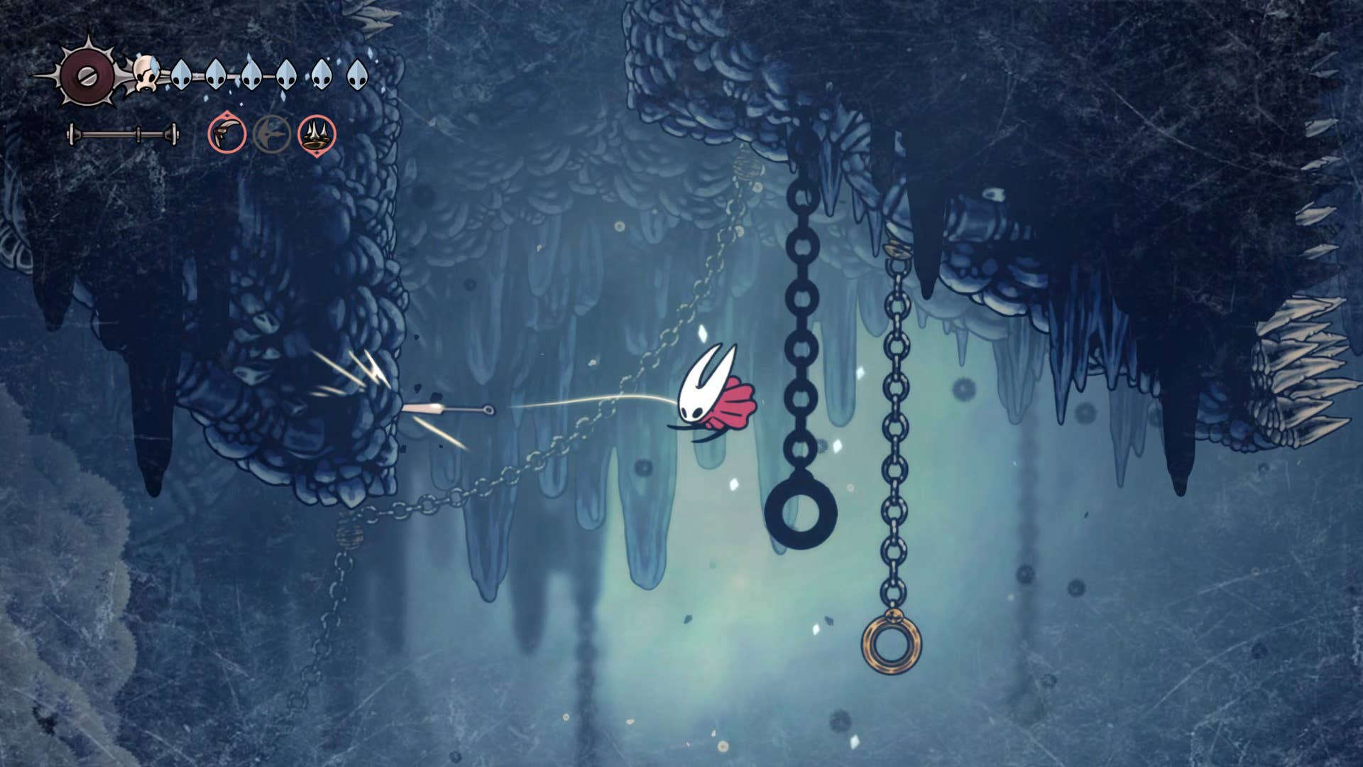 Screenshot of Hollow Knight: Silksong showing the path through Mount Fay.