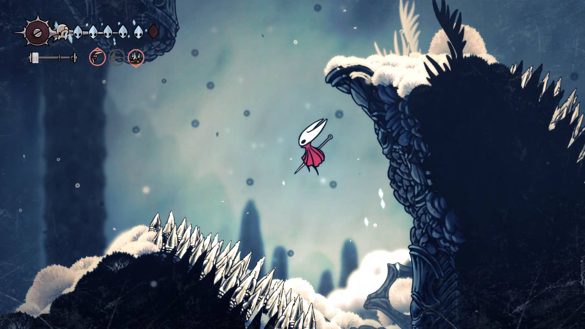 Screenshot of Hollow Knight: Silksong showing the path through Mount Fay.