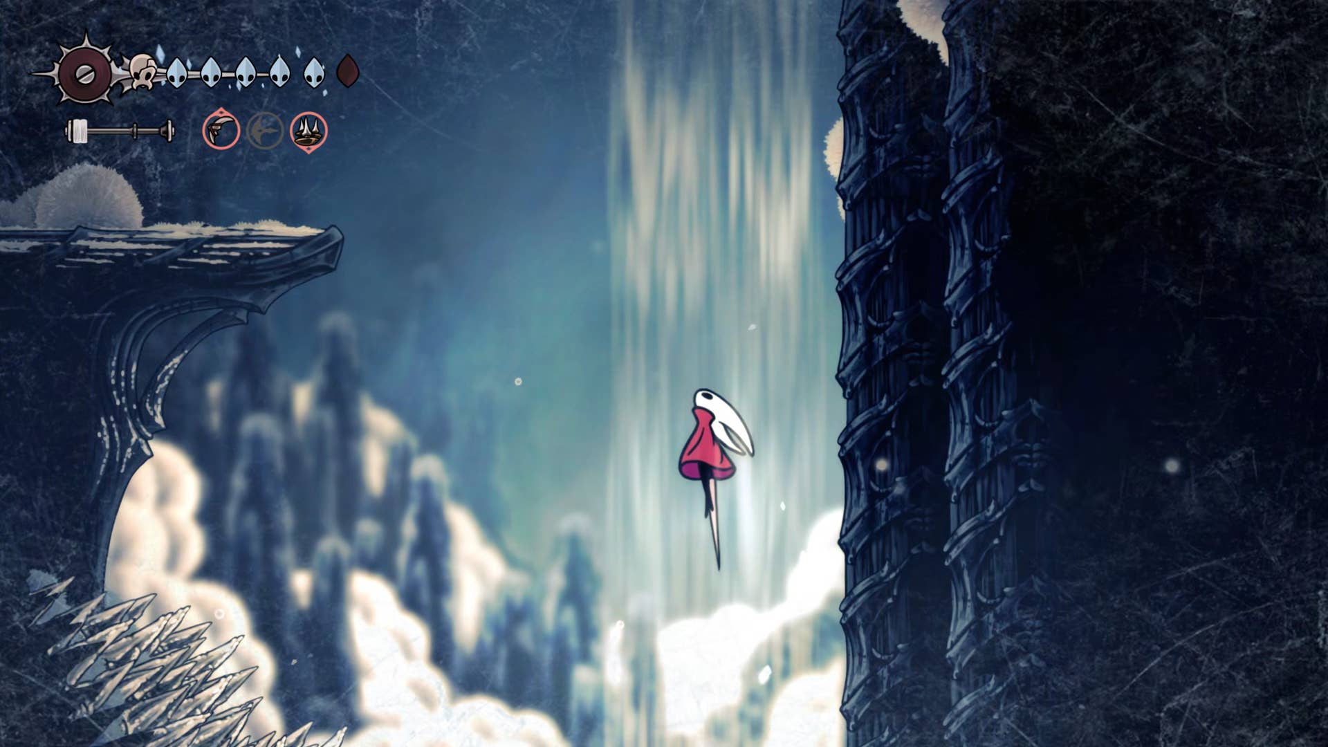 Screenshot of Hollow Knight: Silksong showing the path through Mount Fay.