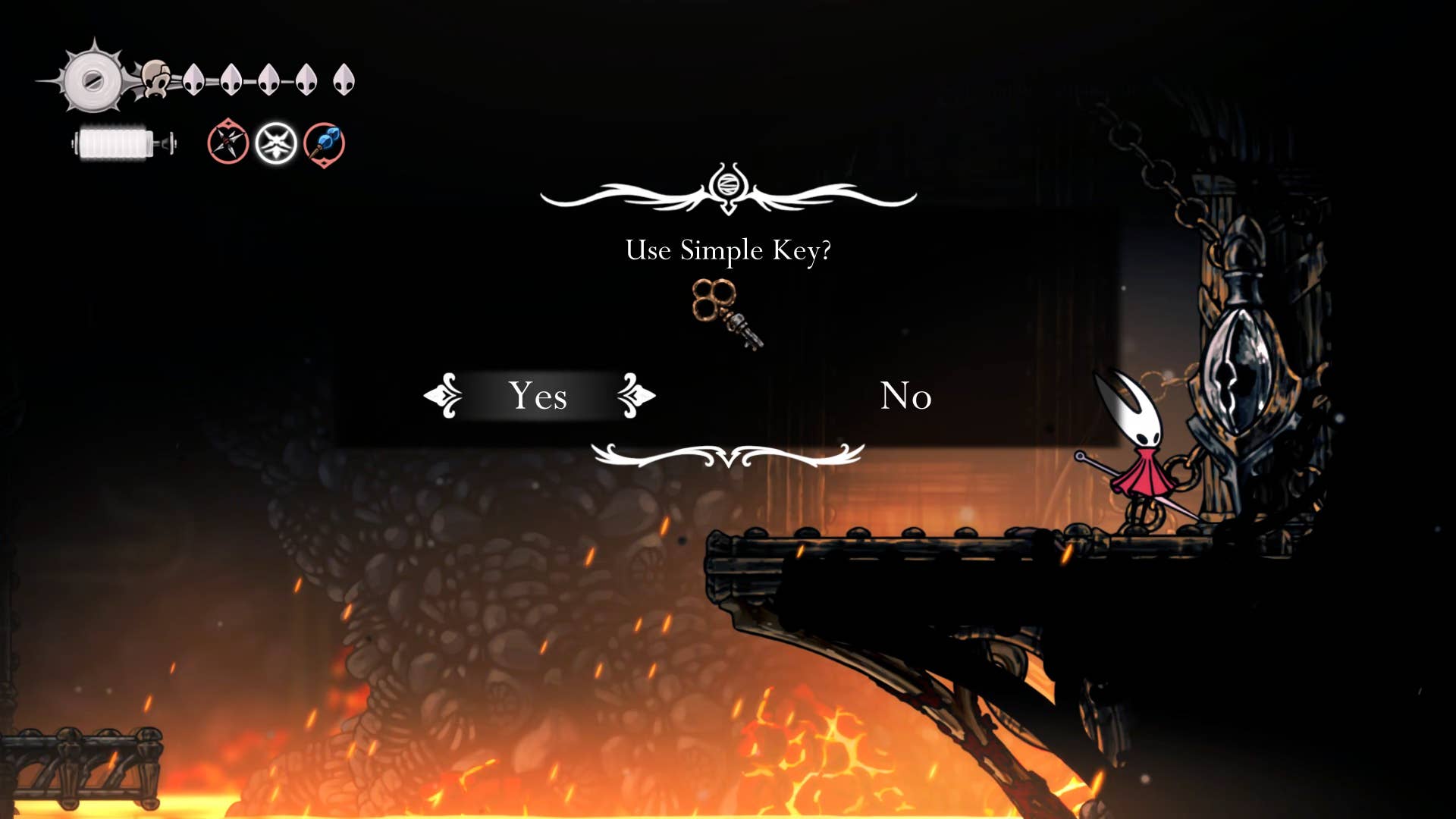 Hollow Knight screenshot: Silksong shows the path through the area below the deep dock.