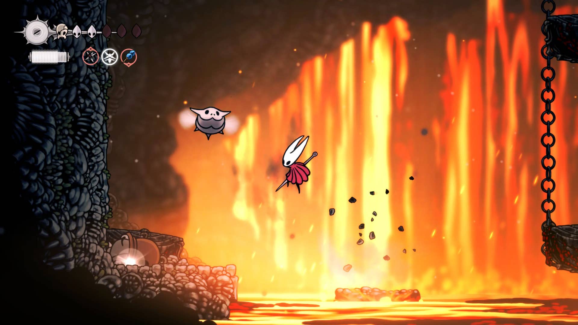 Hollow Knight screenshot: Silksong shows the path through the area below the deep dock.