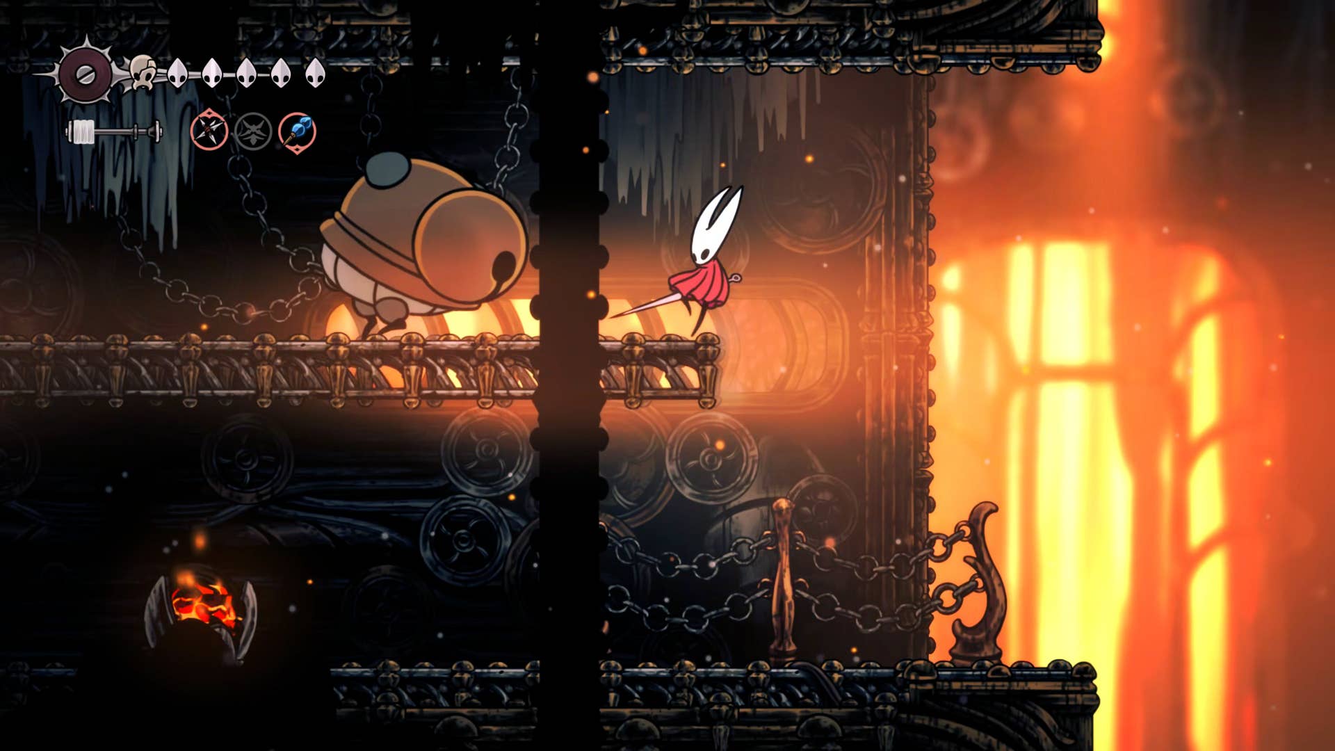 Hollow Knight screenshot: Silksong shows the path through the area below the deep dock.