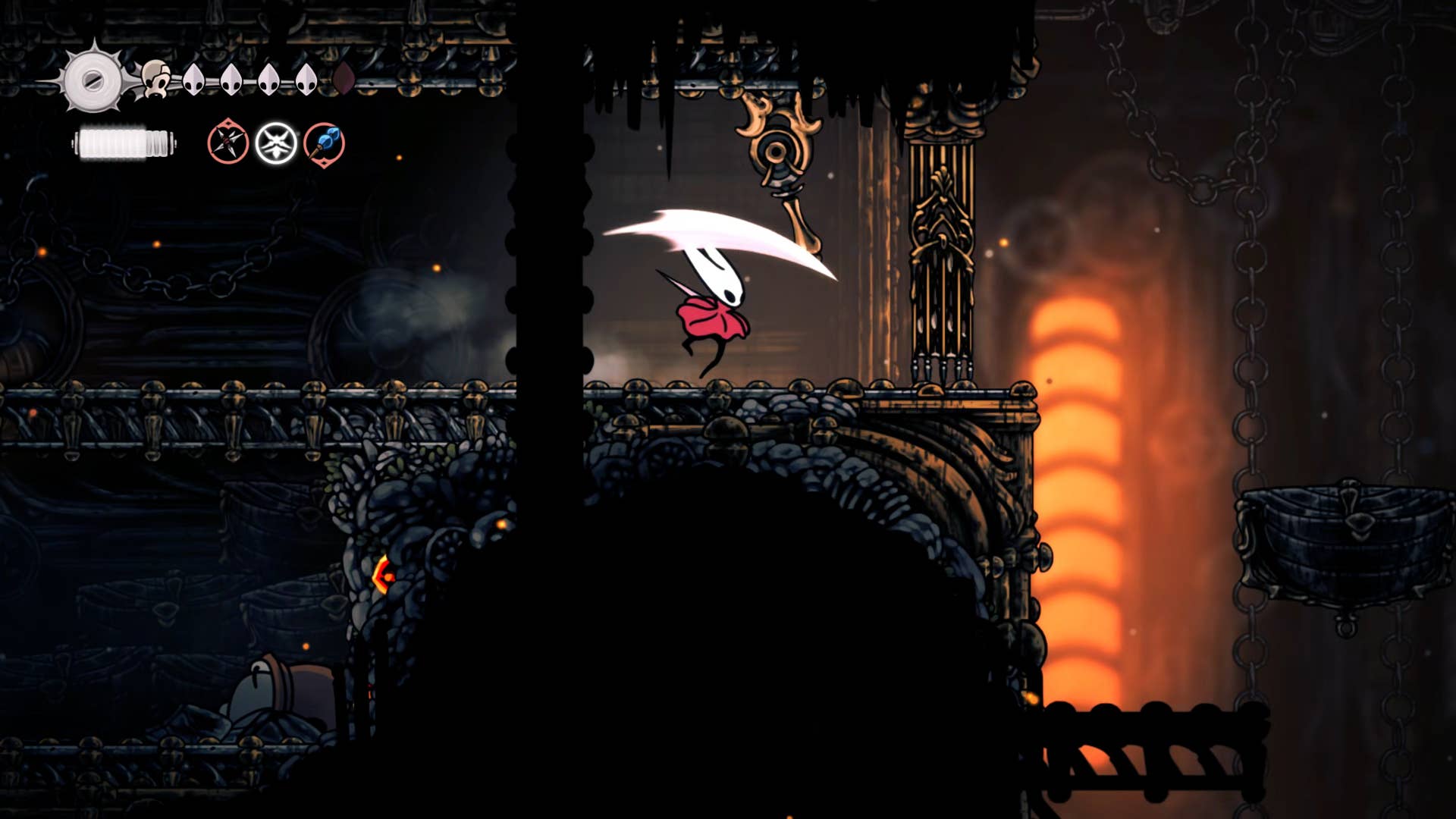 Hollow Knight screenshot: Silksong shows the path through the area below the deep dock.