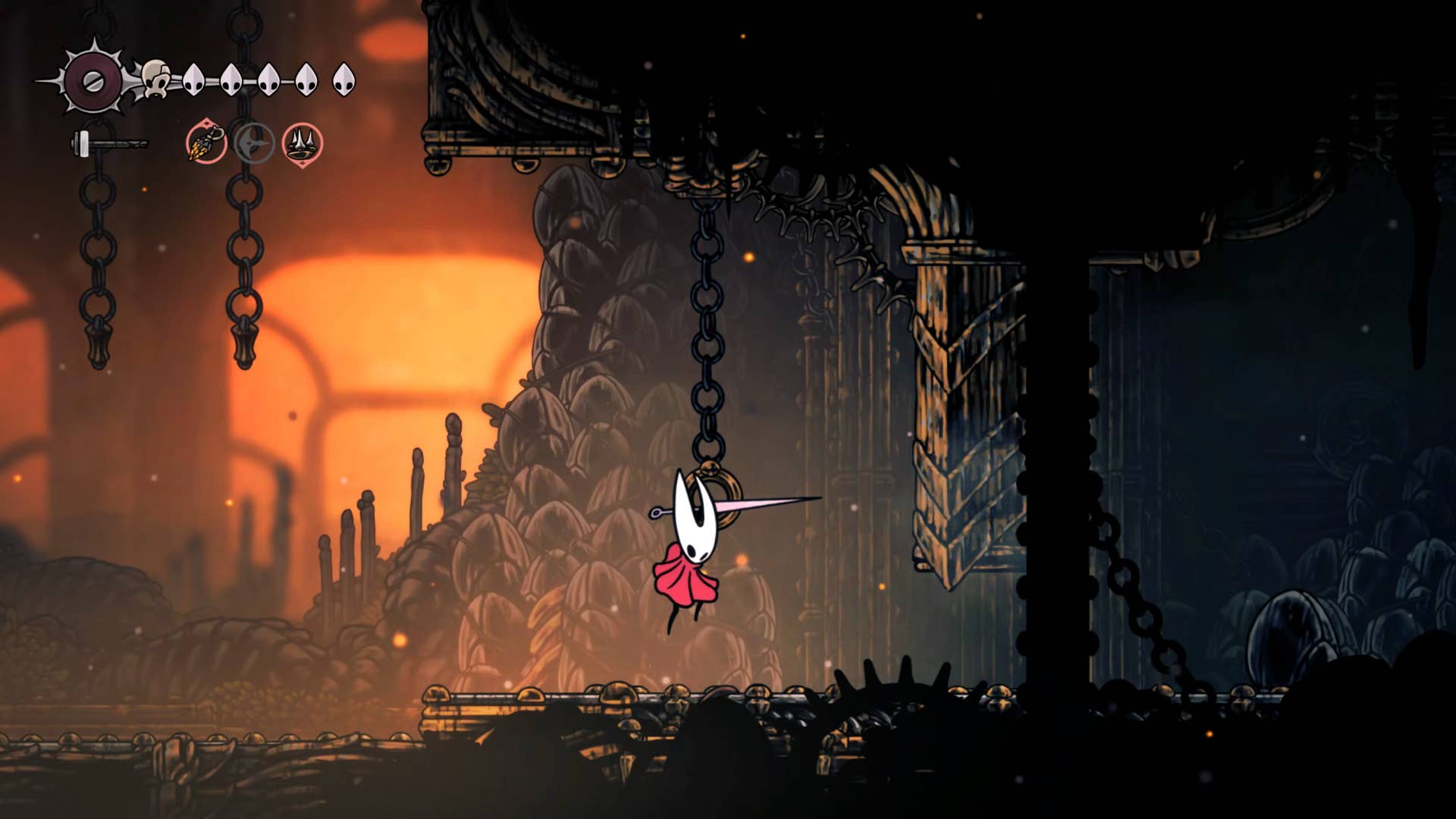Hollow Knight screenshot: Silksong shows the path through the area below the deep dock.