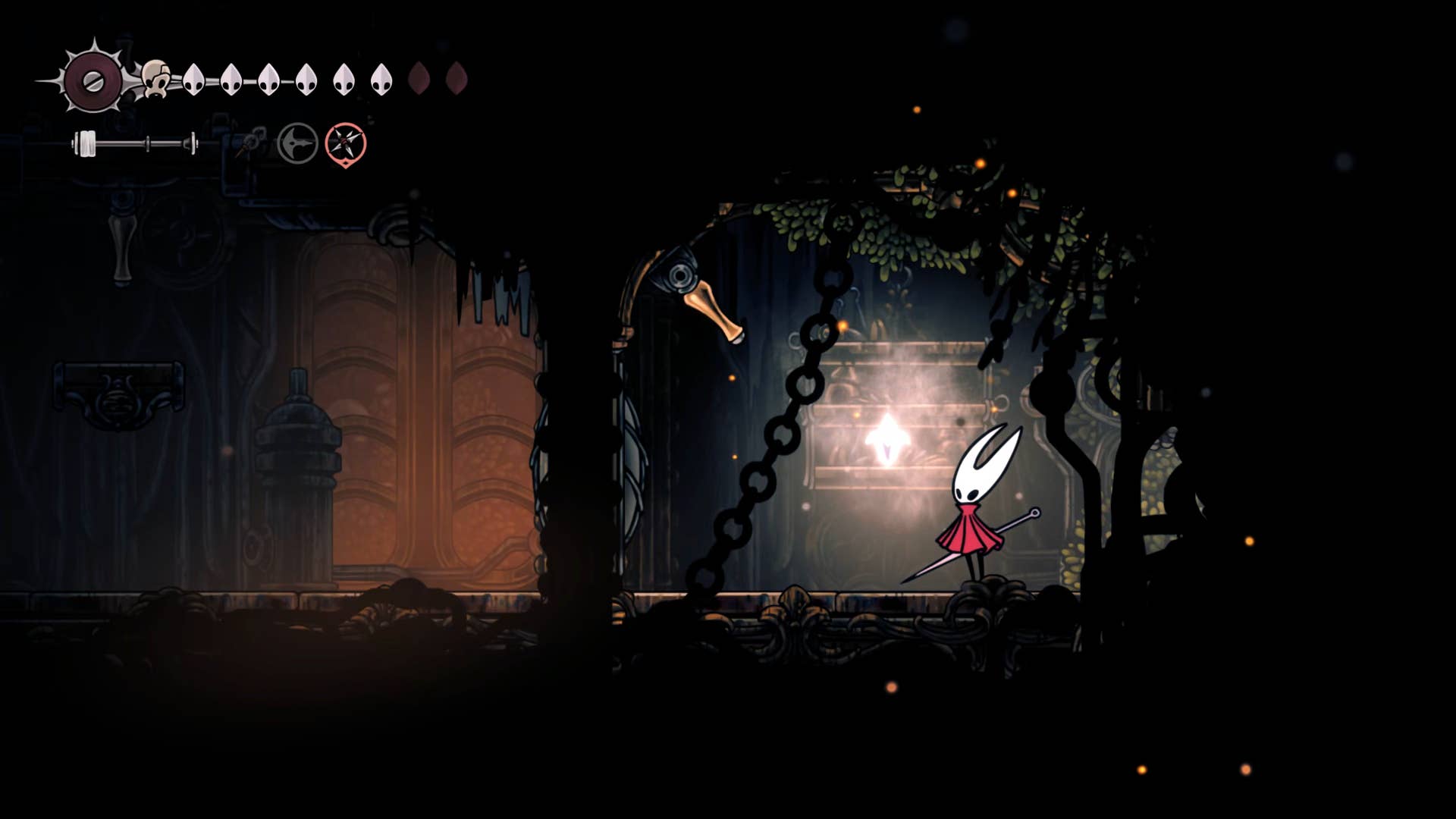 Hollow Knight screenshot: Silksong shows the path through the area below the deep dock.