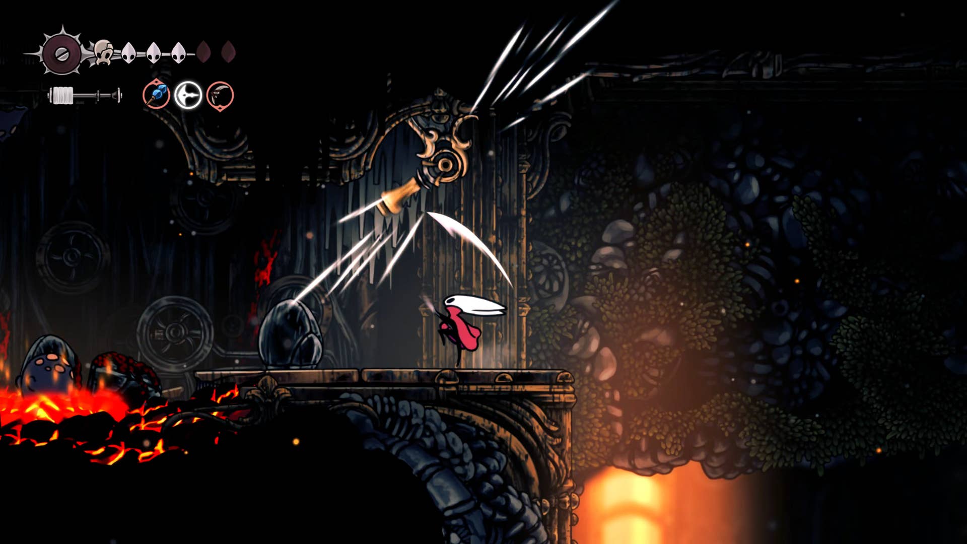 Hollow Knight screenshot: Silksong shows the path through the area below the deep dock.