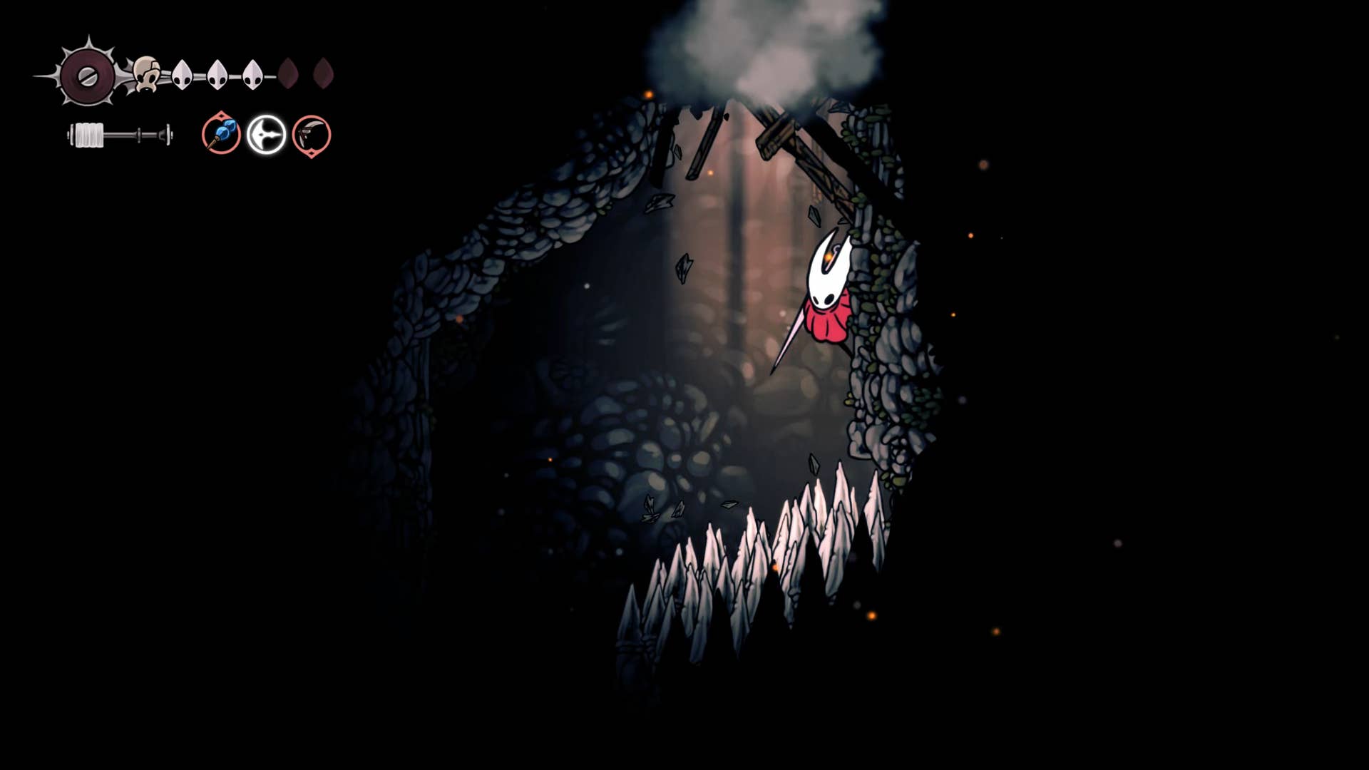Hollow Knight screenshot: Silksong shows the path through the area below the deep dock.