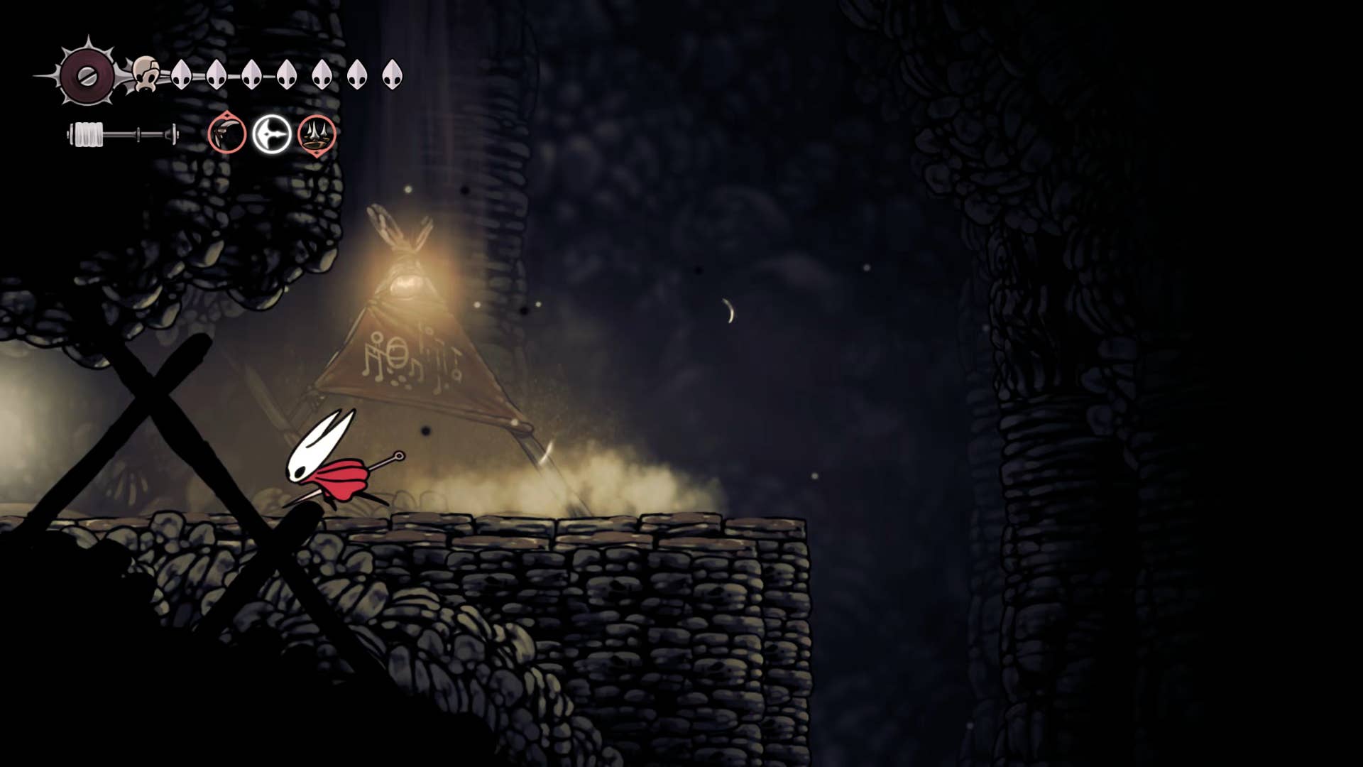 Hollow Knight screenshot: Silksong shows the paths through various side quest areas late in the game.