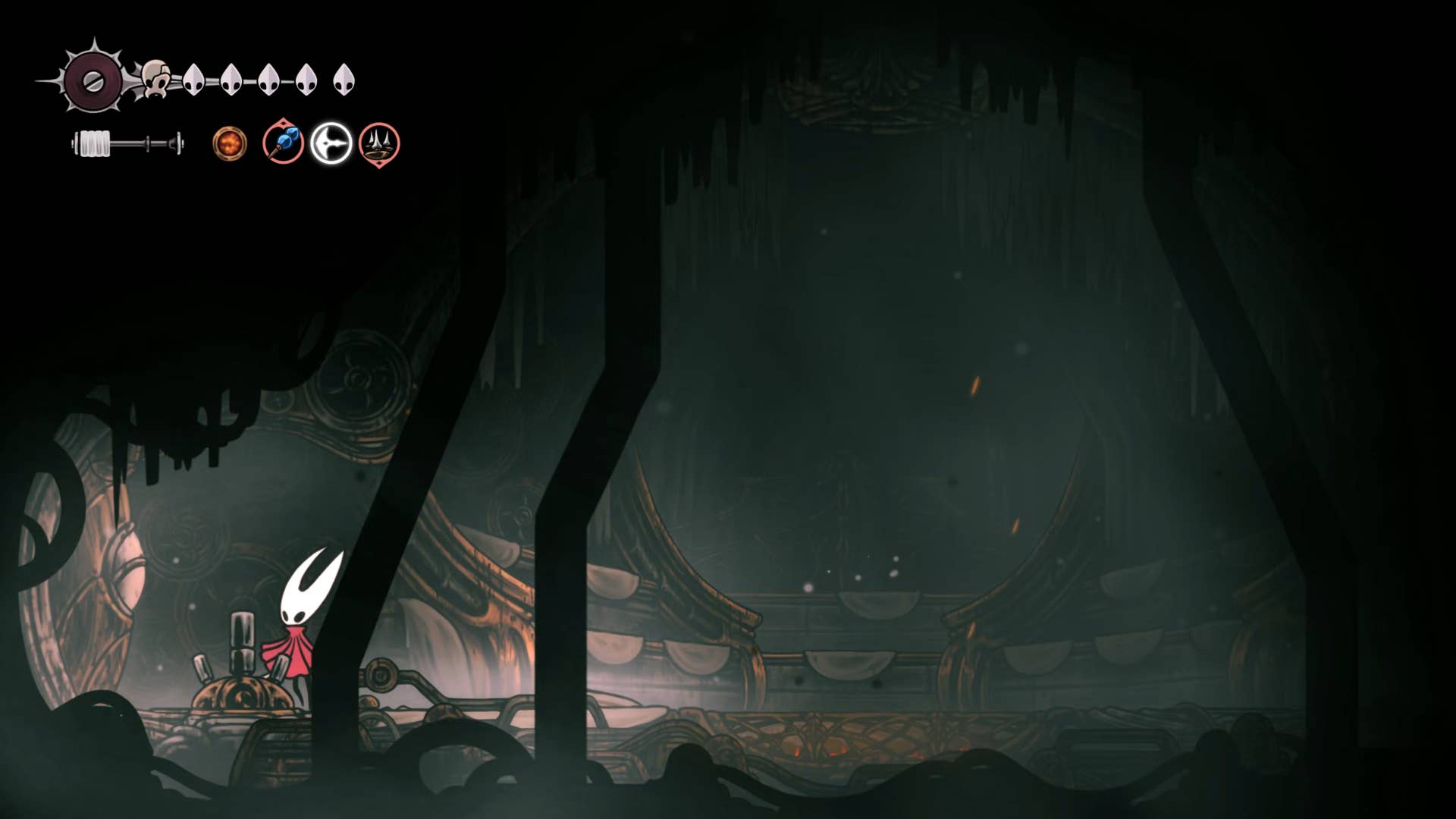 Hollow Knight screenshot: Silksong shows the path through the area below the deep dock.