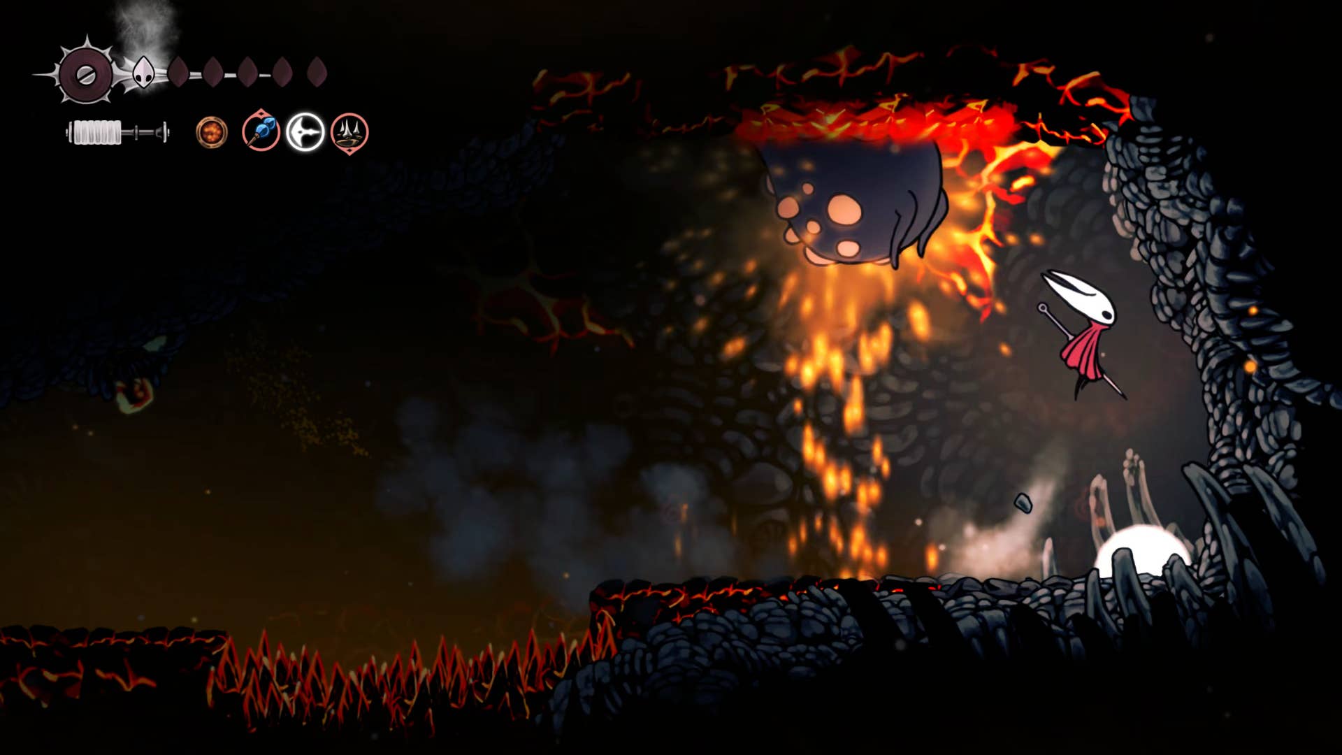 Hollow Knight screenshot: Silksong shows the path through the area below the deep dock.