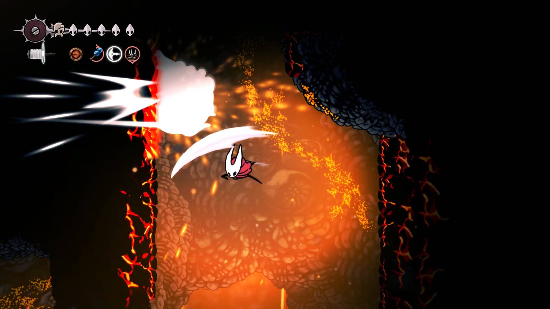 Hollow Knight screenshot: Silksong shows the path through the area below the deep dock.