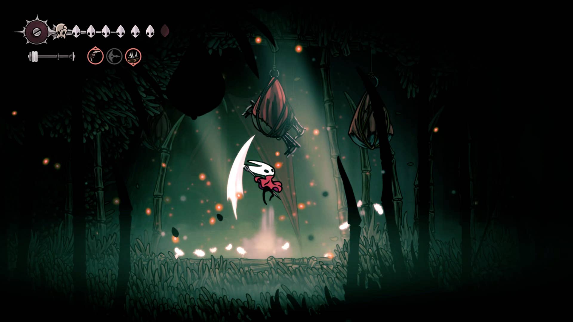 Hollownight screenshot: Silkson showing the path through the Wisp bushes.
