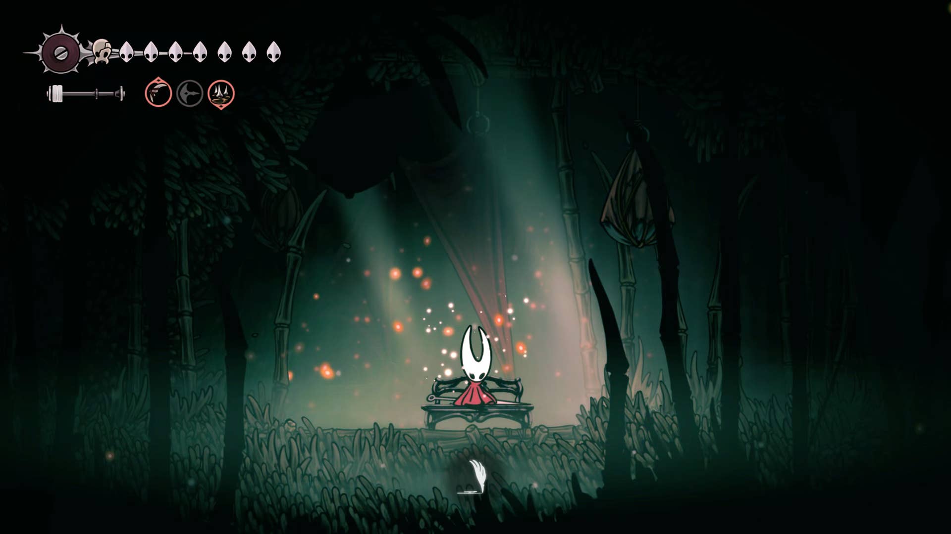 Hollownight screenshot: Silkson showing the path through the Wisp bushes.